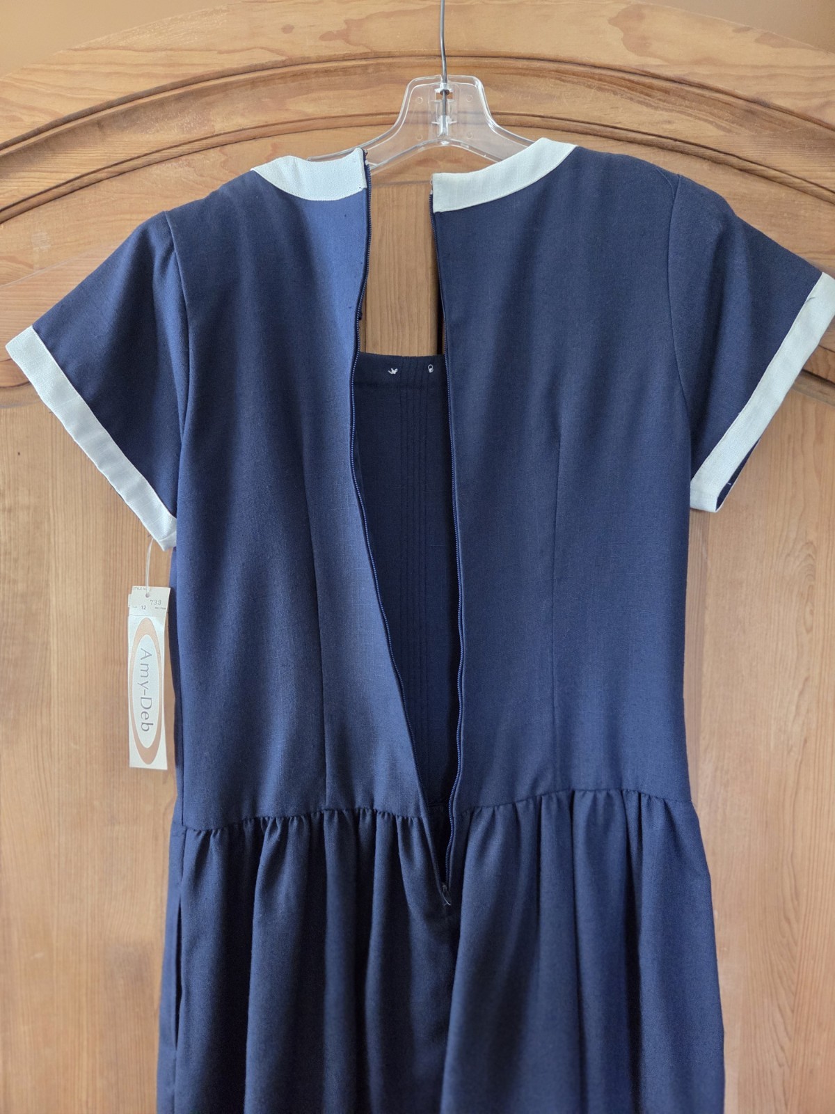 Vintage 1980’s Amy Deb Career Dress Navy Nautical Blue White Size 12 NEW $72