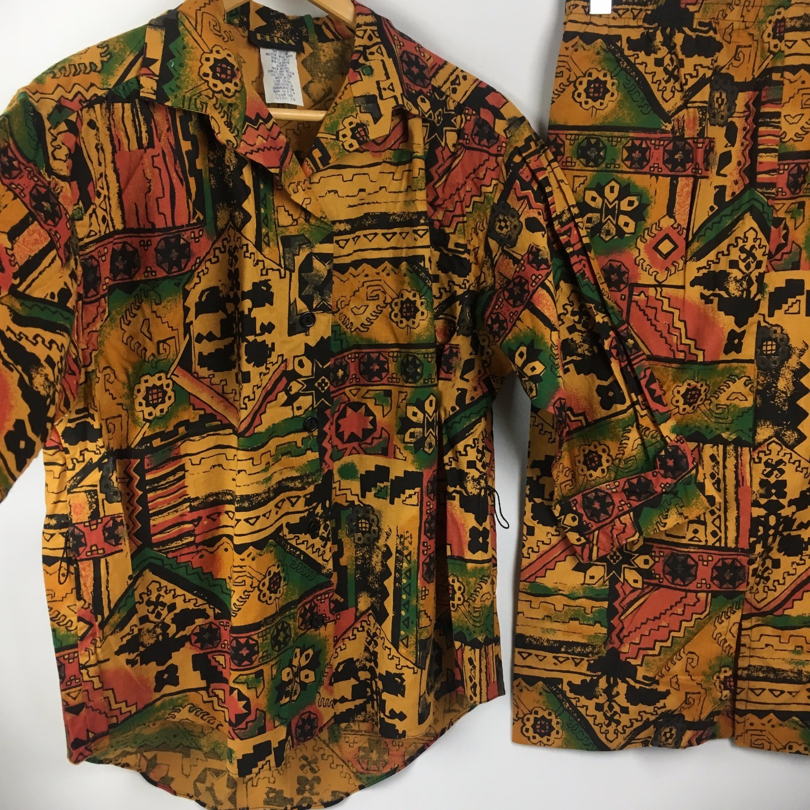 80s Vintage 2pc L Skirt Shirt Outfit Set Ethnic Tribal Novelty Tropical Spanish