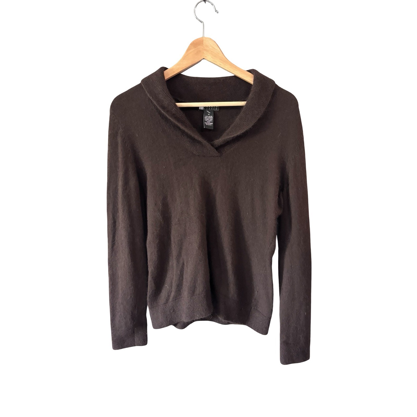 Vintage Carole Little Brown Angora Wool Blend Shawl Collar Sweater