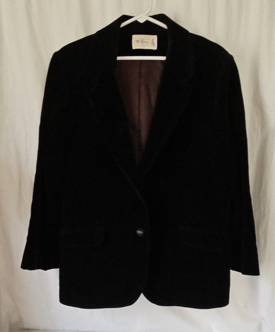 Vintage Mr Beau RL Davis Black Button Down Velvet Blazer Lined Pockets 44″ Bust
