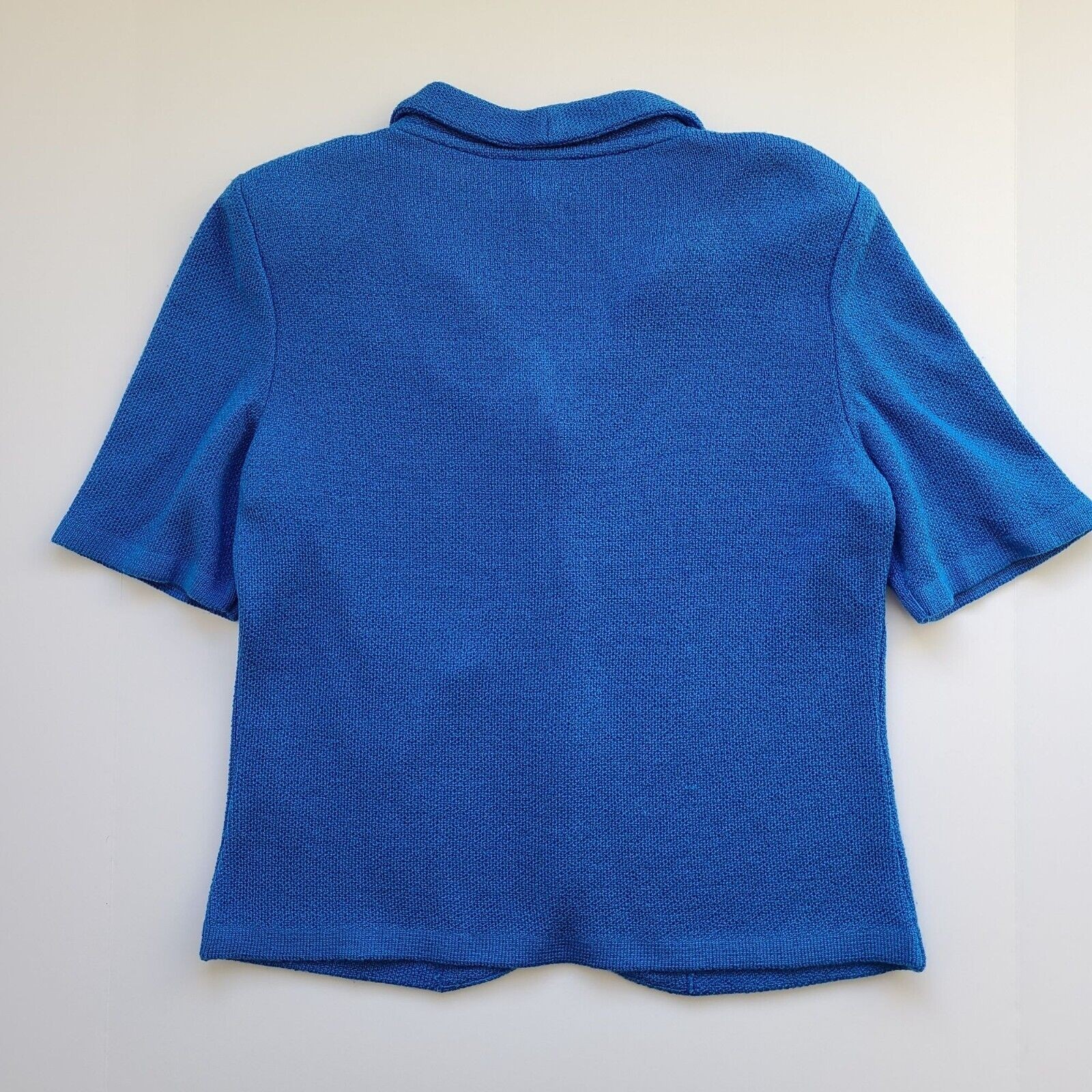 Vintage Santana Knit Button Front Top Tag sz 10 Bright Blue Shirt USA Old Money