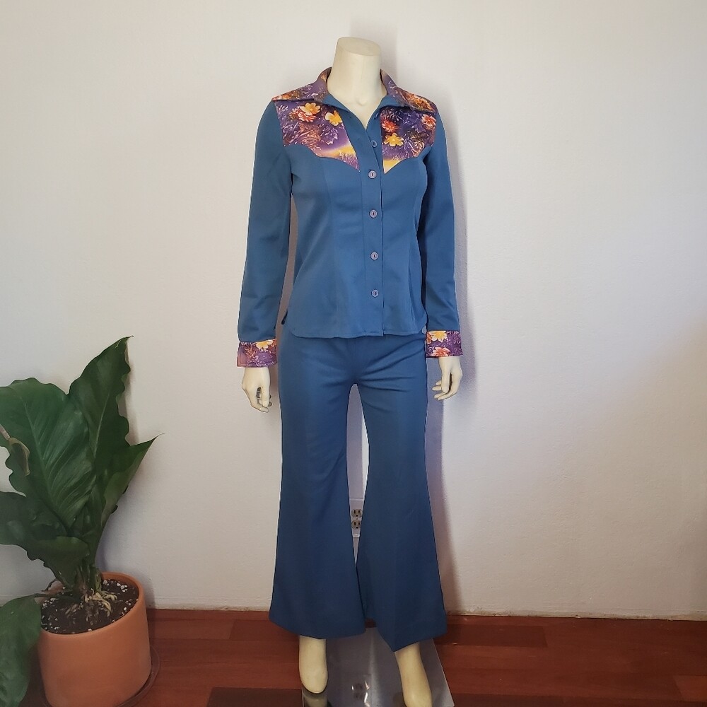 Funky Vintage 70s Leisure Wear Bell Bottoms Set S/M