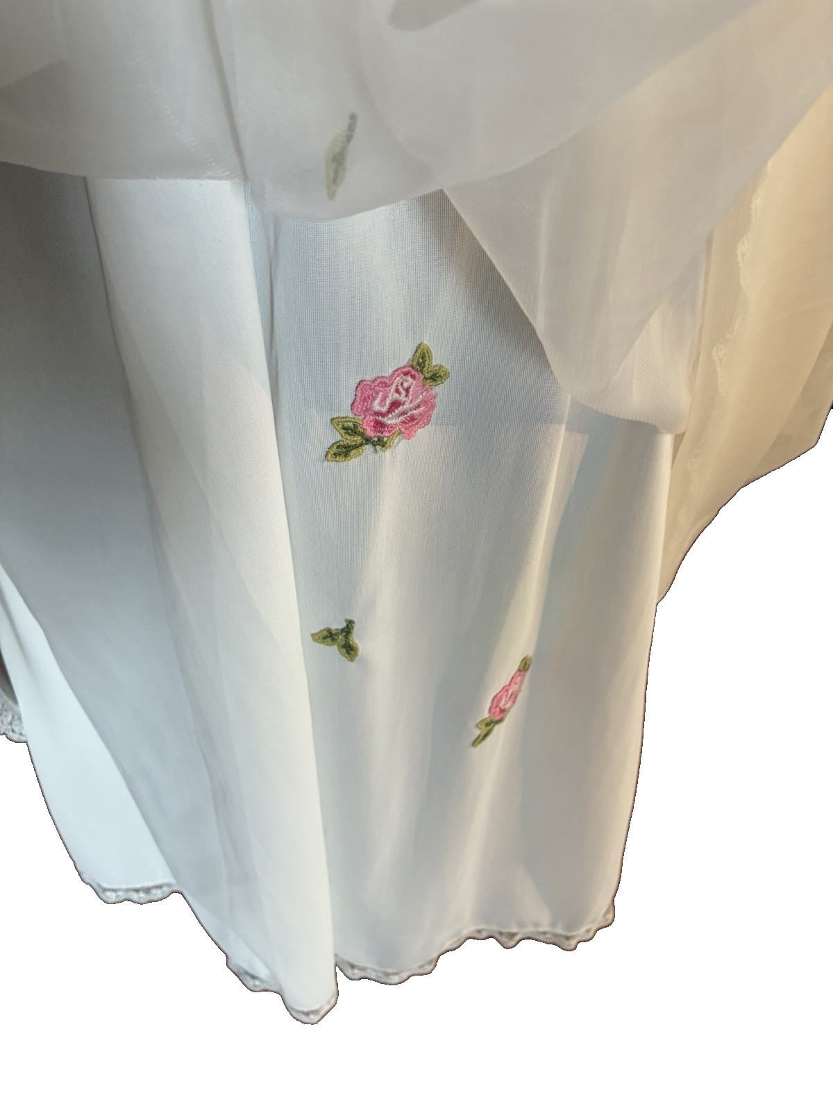 Vintage White Laros Nylon Nightgown Flower Appliqués Size Med Cut # 125