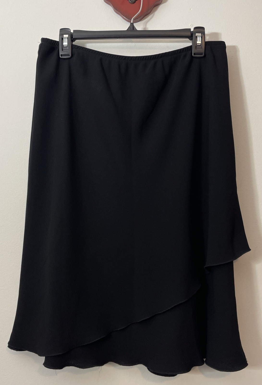Vintage SL Fashions Womens Size 16 Ruffled Black Blouse & Midi Skirt Outfit A552