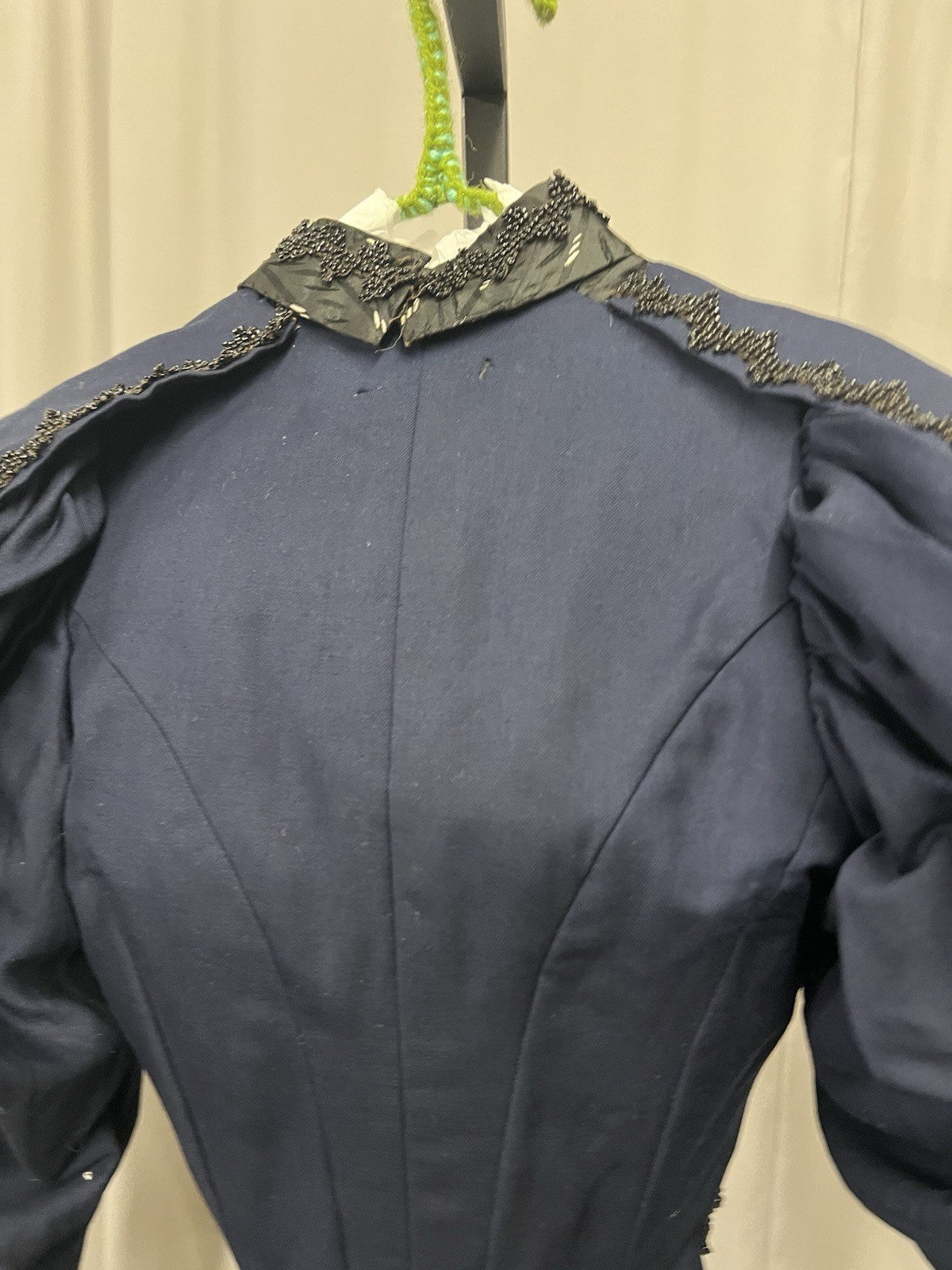 1890’s Royal Blue Bustle Gown Bodice Trimmed In Jet Beads & Silk