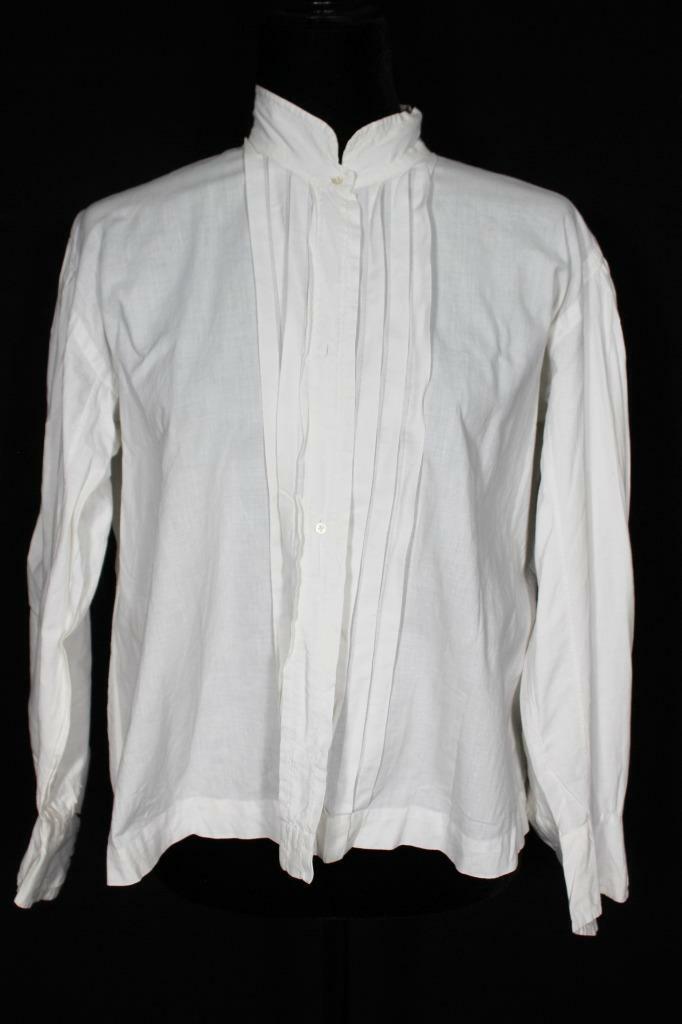 VERY RARE PLUS SIZE VINTAGE FRENCH 1920’S-1930’S WHITE COTTON BLOUSE 46″ BUST