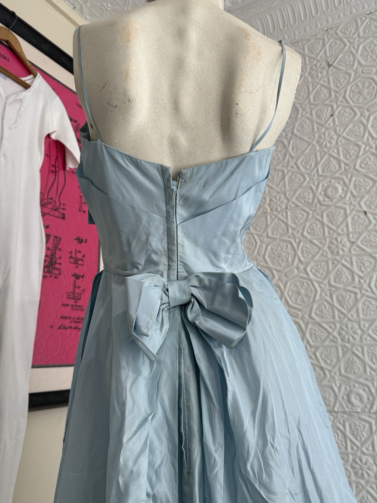 vintage 1950s gown baby blue taffeta bridesmaid prom small xs prom dress bridal
