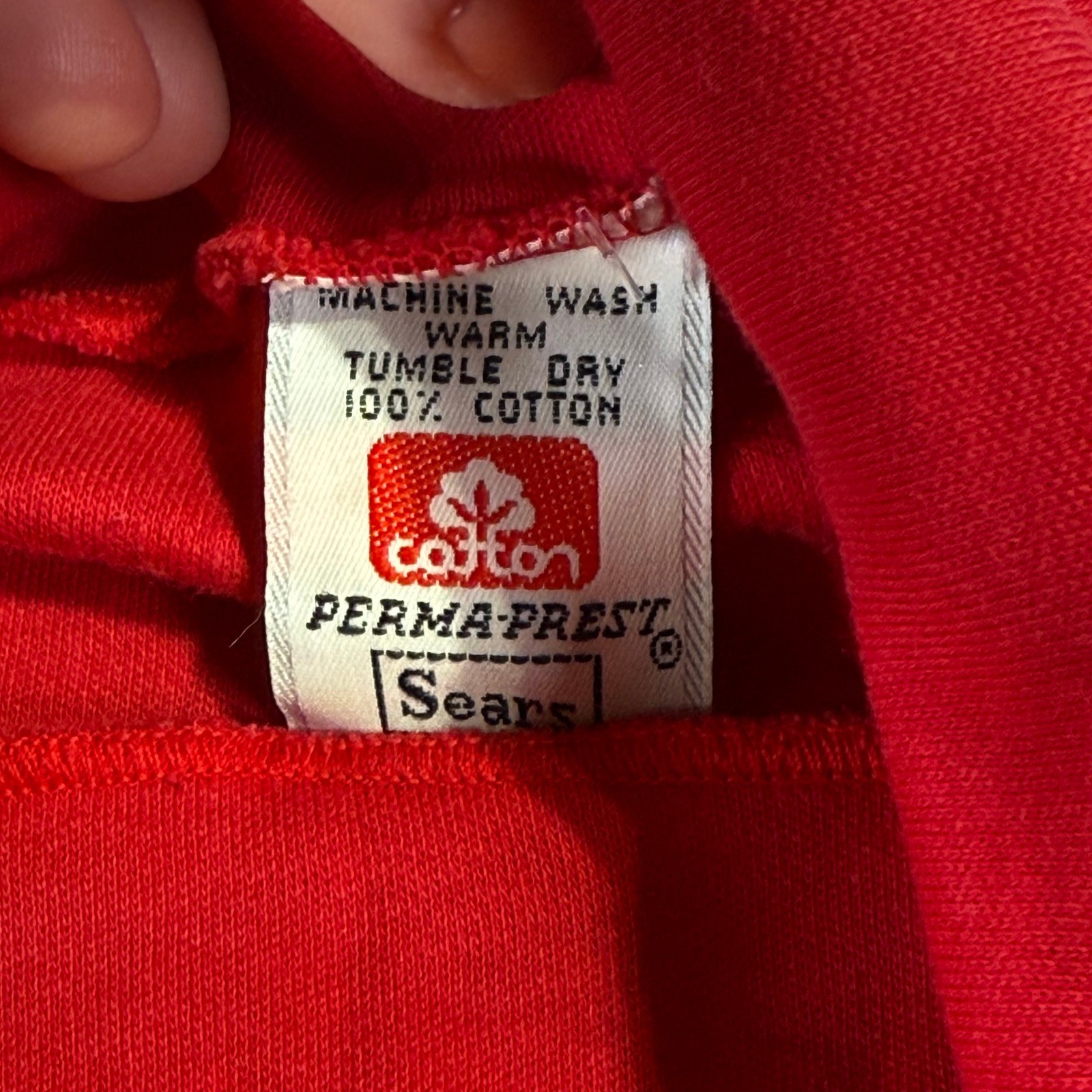 Vintage Sears Perma-Prest Red Turtleneck Top 100% Cotton Long Sleeve Womens