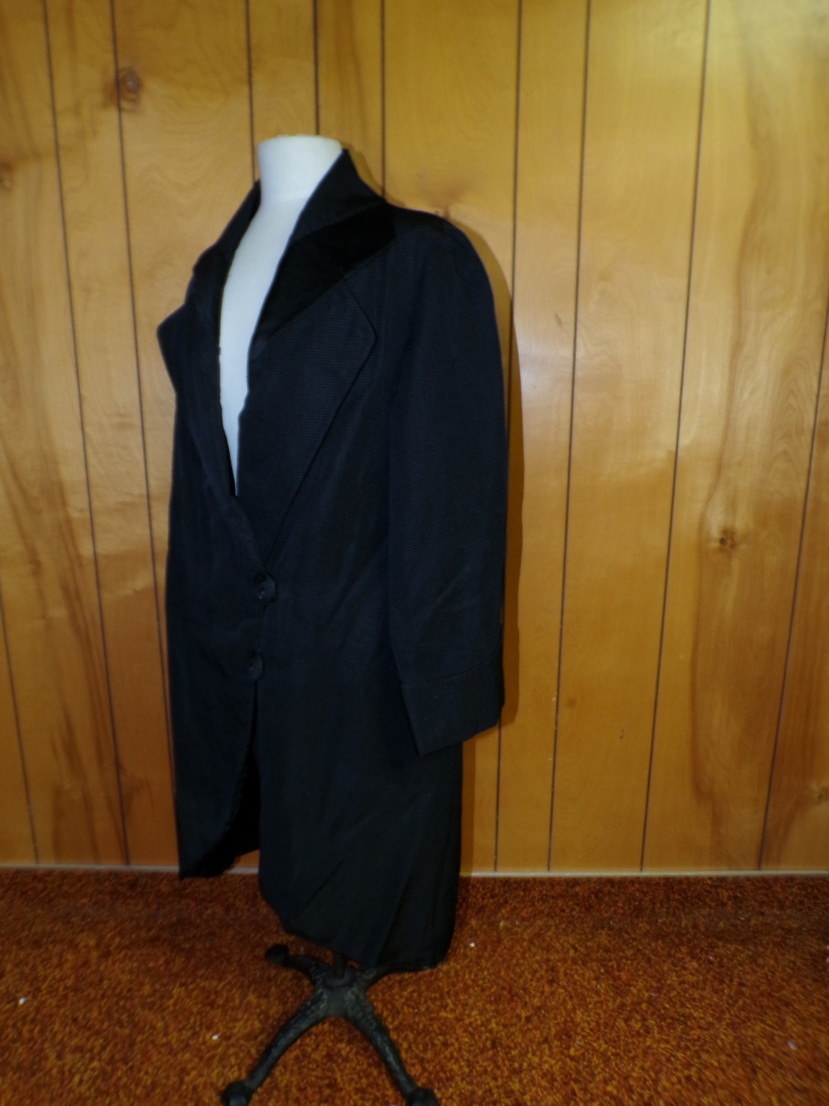 Antique Faille Black Opera Coat Satin Lining Bust 46″