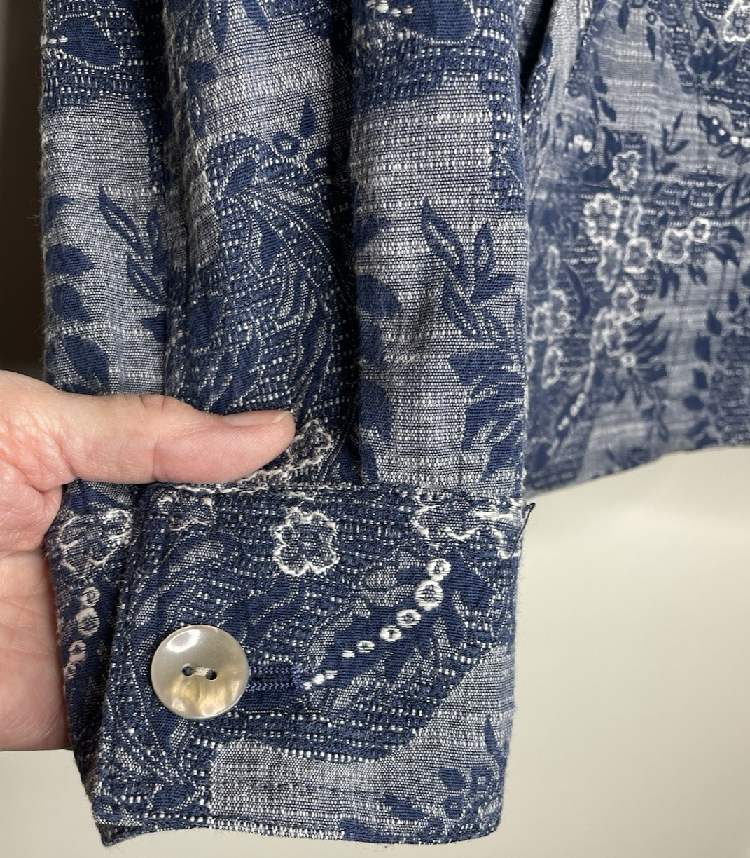 Vintage Rebecca Malone Size Large Blue Paisley Floral Quilted Jacket Blazer