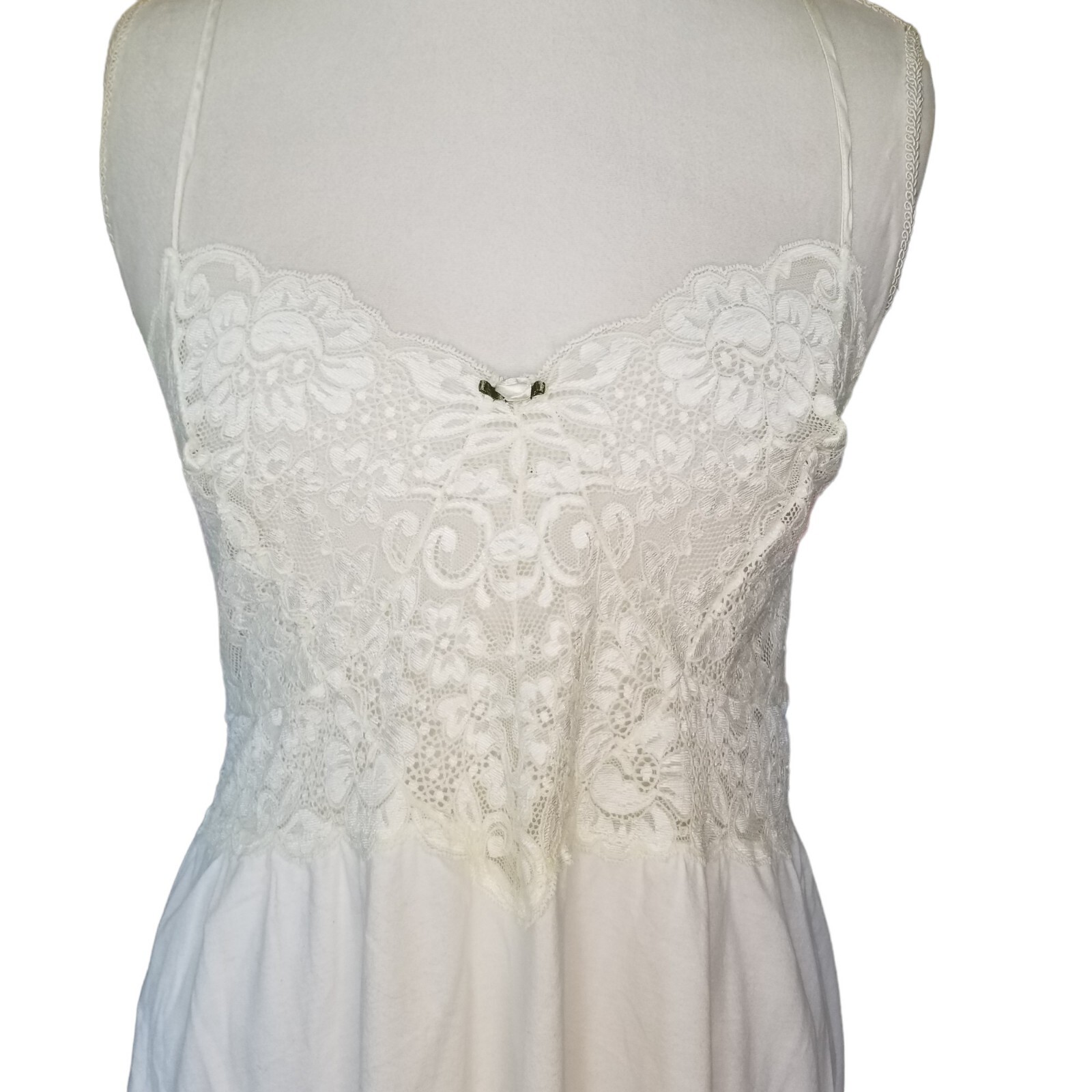 Vintage Y2K Victoria Secret Cream White Lace Slip Nightie Pajamas Negligee LG