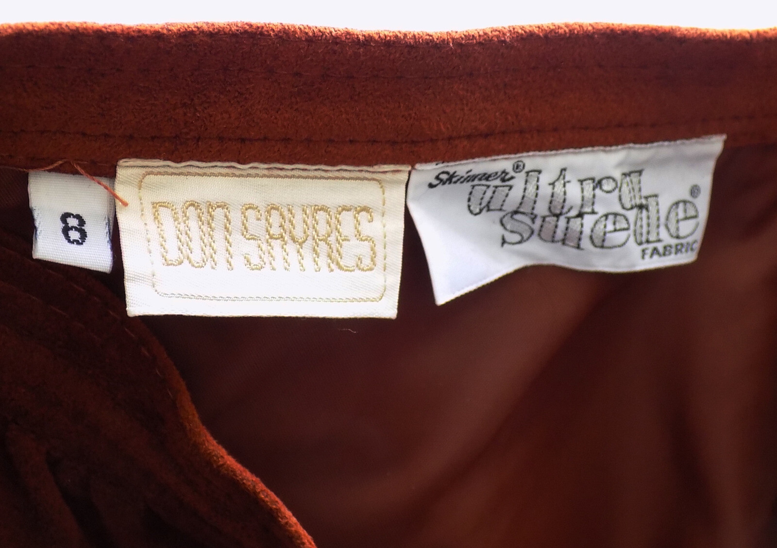Vintage 70s Rust Ultra Suede Don Sayers Skirt Size 8 W26