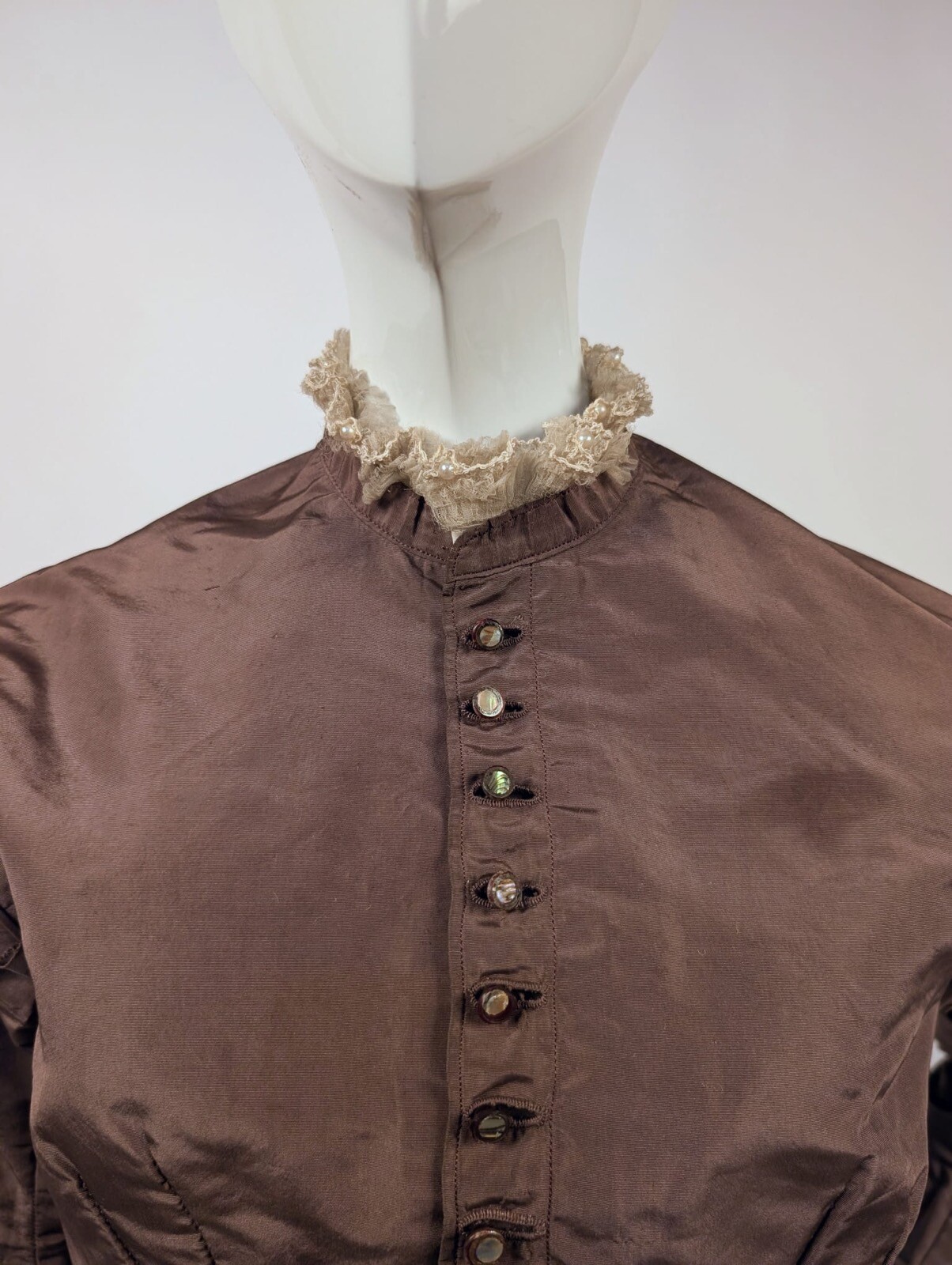 VICTORIAN LATE 1860’S BUSTLE BACK JACKET FOR DRESS W WATCH POCKET + MICA BUTTONS