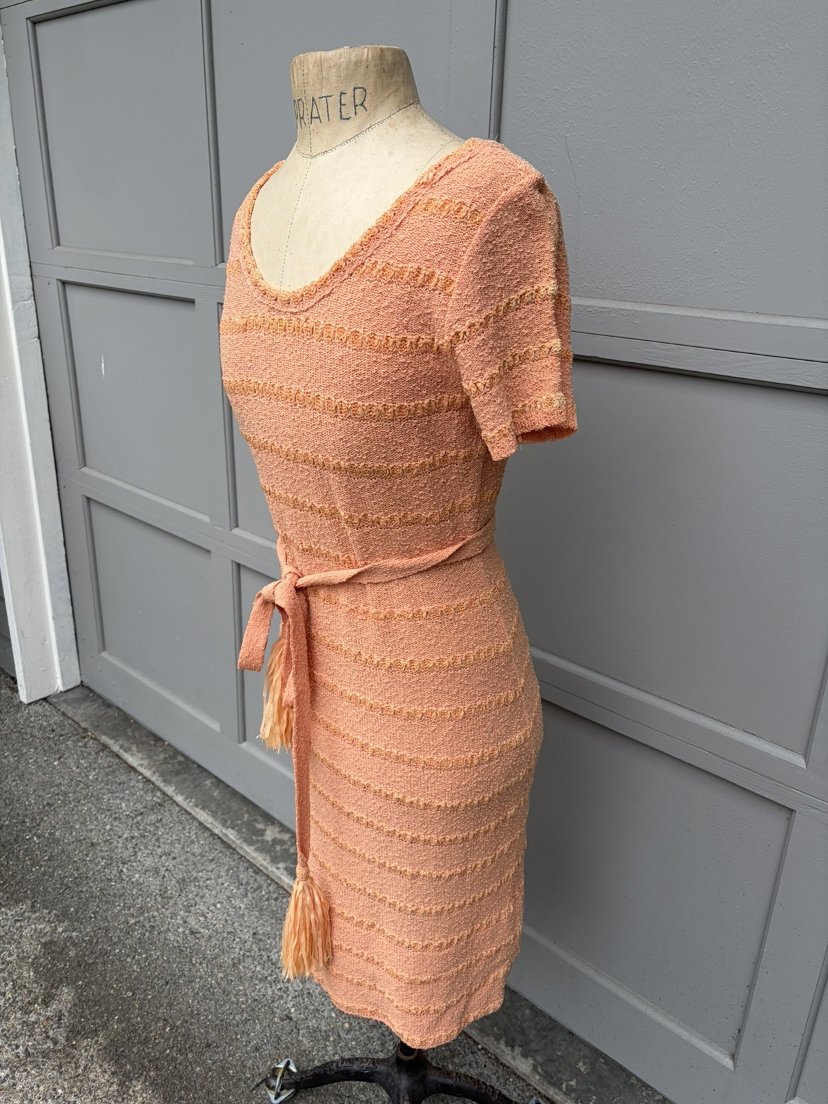 VINTAGE California Sportswear Snyderknit Dress – Womens Sz Medium Peach- 1940s