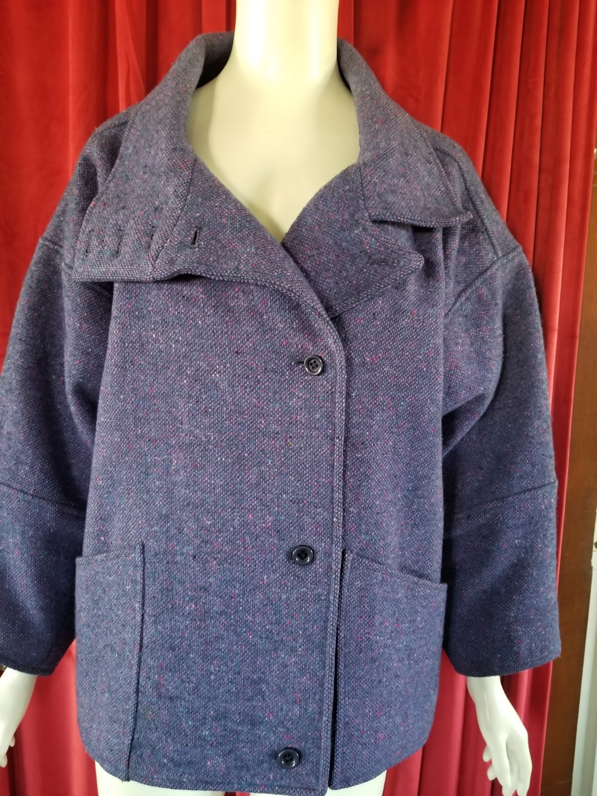 1960’s HOURIHAN Donegal Tweed Pure Wool Womens Vintage Coat Purple Ireland 14