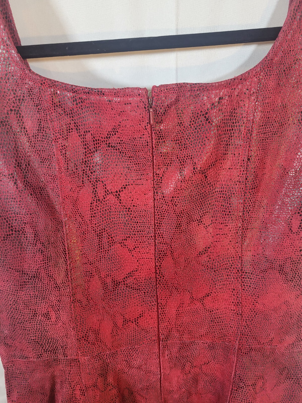 VIntage 80s Red Leather & Satin Snakeskin Dress By A.M.I Womens L