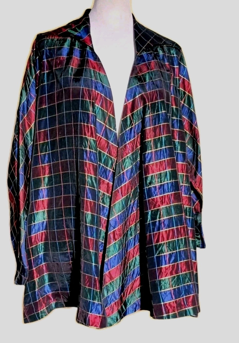 VTG 50s Taffetta Swing Coat In Jewel Tones w/ Lovely Pointy Collar by Kamor Sz S