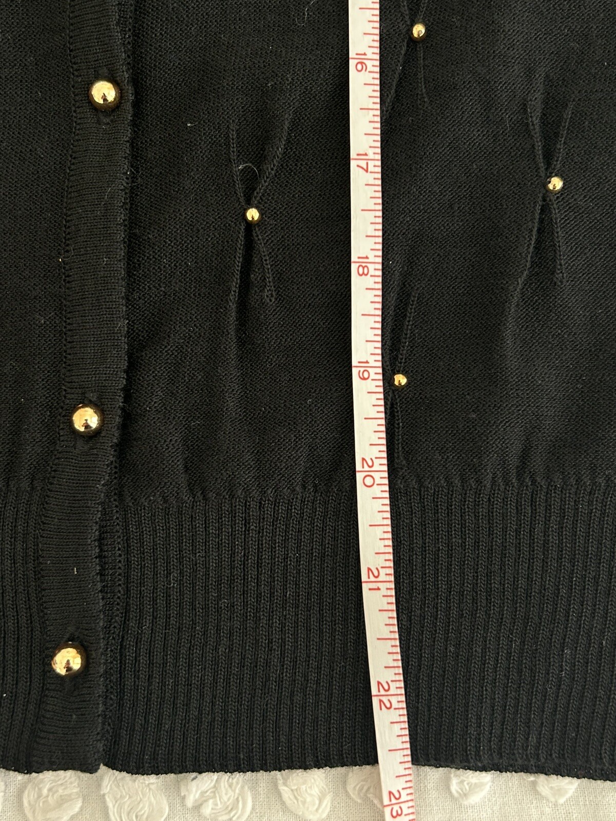 Vintage 1980’s Black Gold Button & Beads Cardigan Padded Shoulders Size Sm EUC