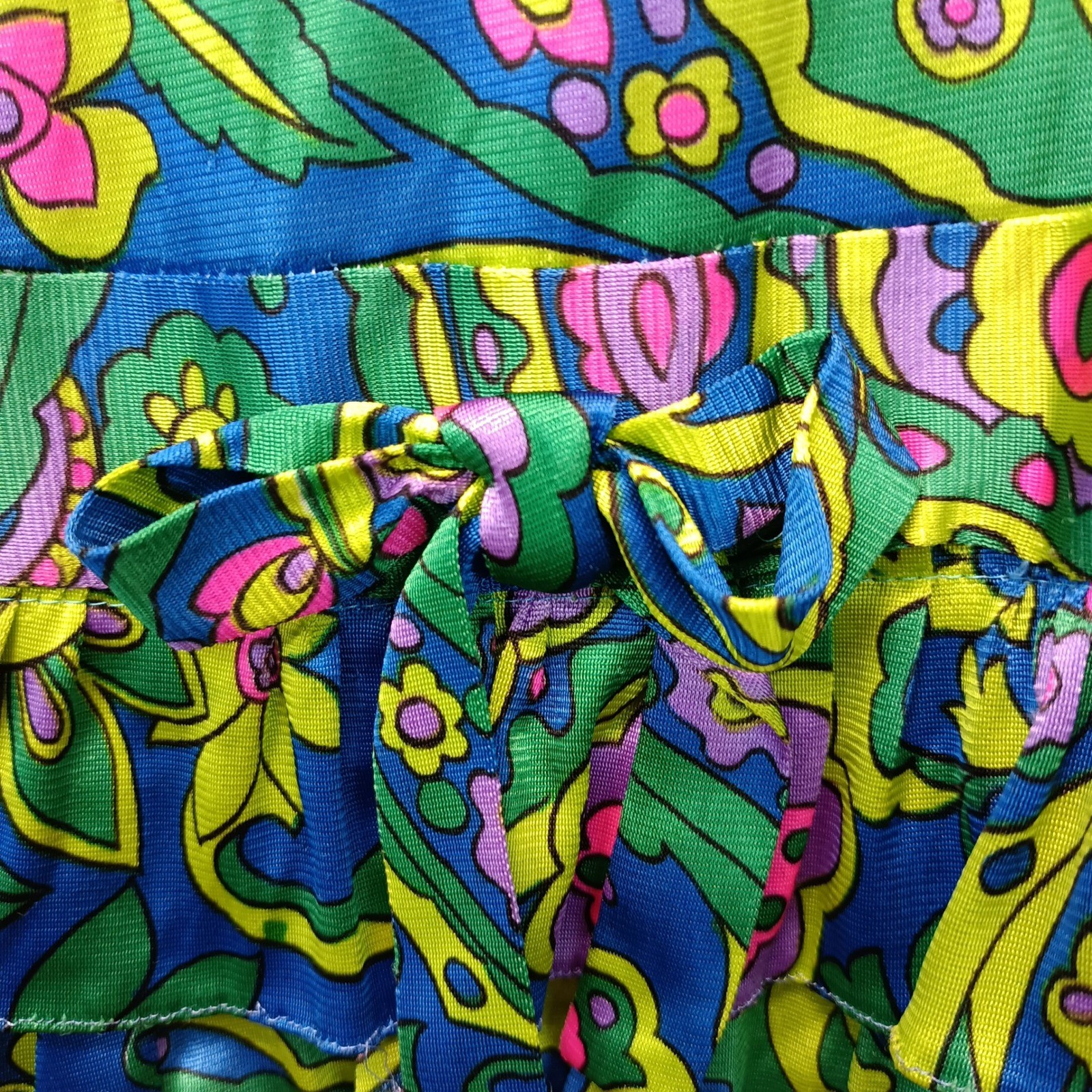 Vtg Serbin of Florida Muriel Ryan Psychedelic Floral Ruffle Hem Dress Womens S