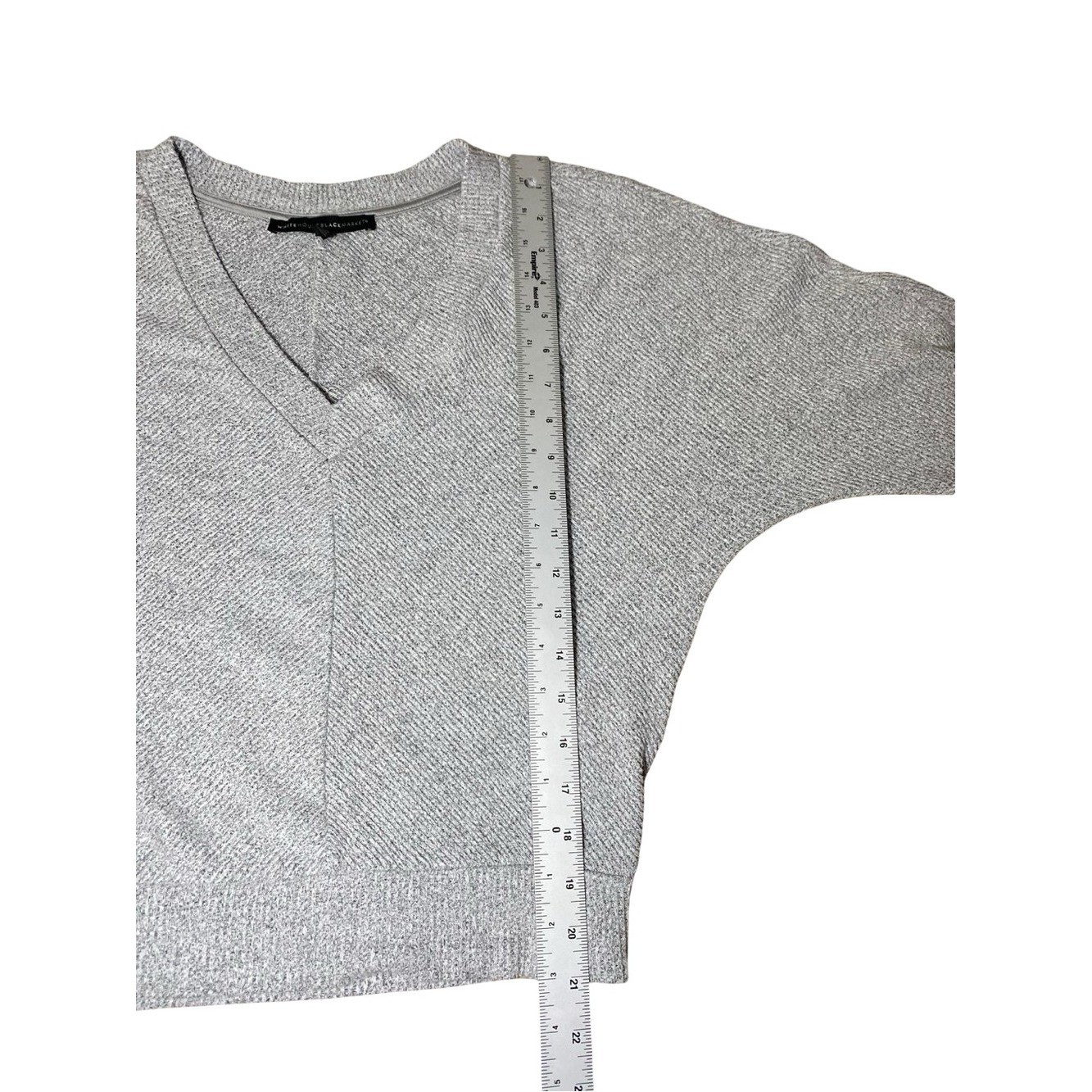 White House Black Market Grey Marled V-Neck Dolman Sleeve Crop Sweater