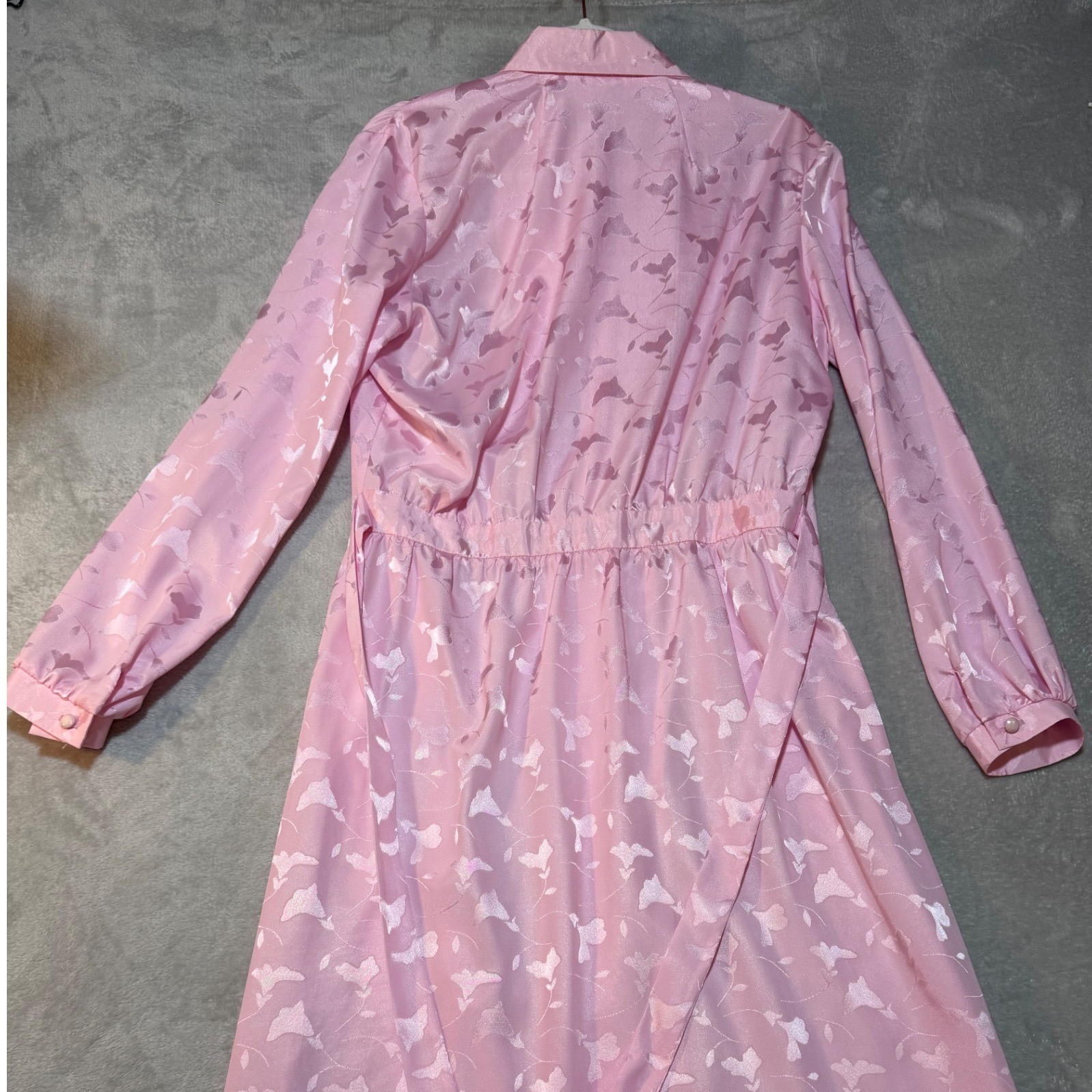 Vintage Serbin Designed by Marianne Pink Jacquard Floral Shirt Dress Belted 10