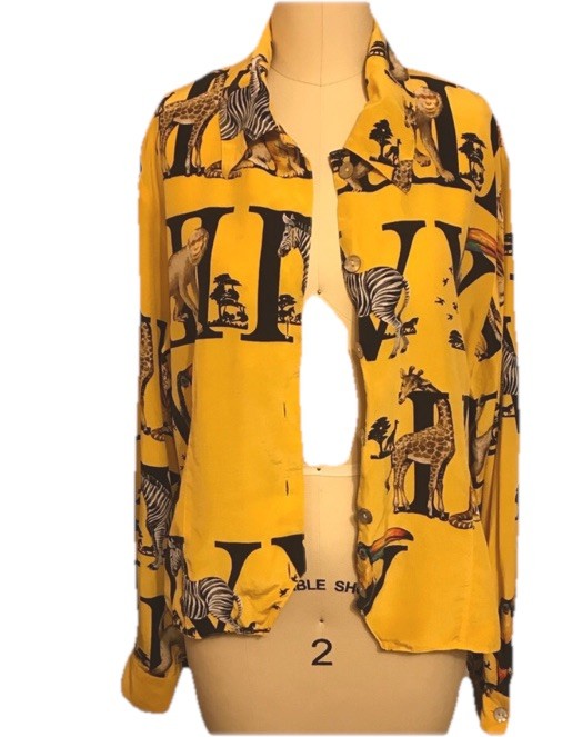 1980’s Peter Martin 100% Silk alphabet animal Long Sleeve shirt top Sz 12