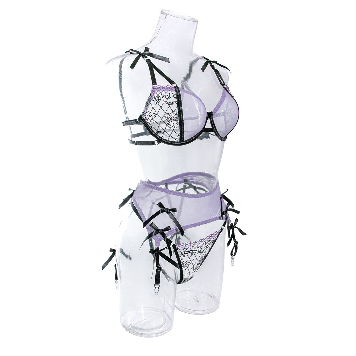 Sexy Embroidered Mesh Lace Bras Set, Butterfly Patchwork, Perspective Lingerie