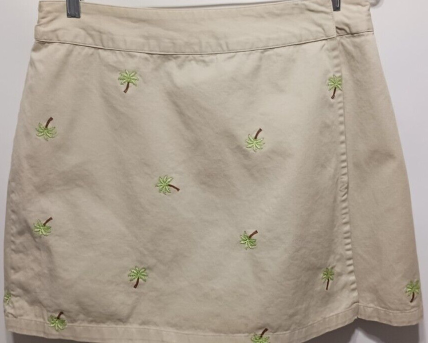 Basic Edition Vintage Tan Woman’s Skort sz 12 w/Embroidered Palm Trees