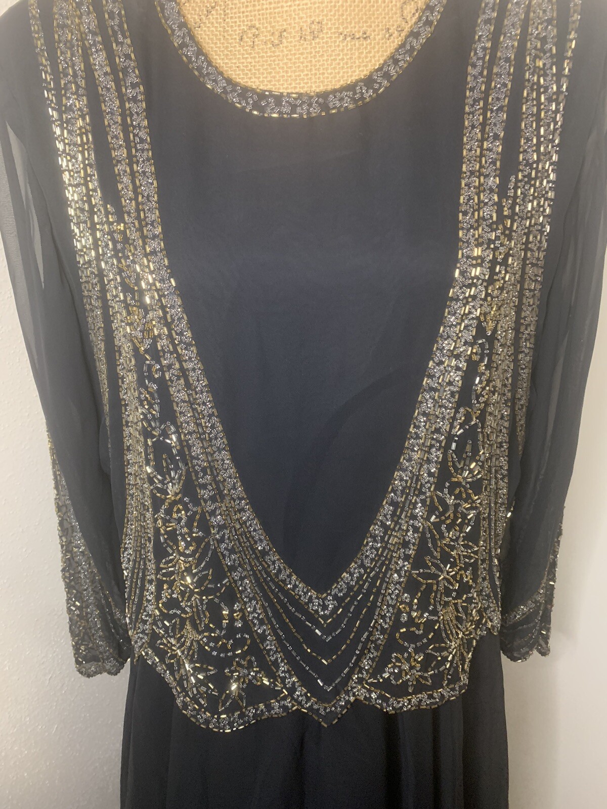 Vintage Miss Elliette Beaded Chiffon Evening Dress 16