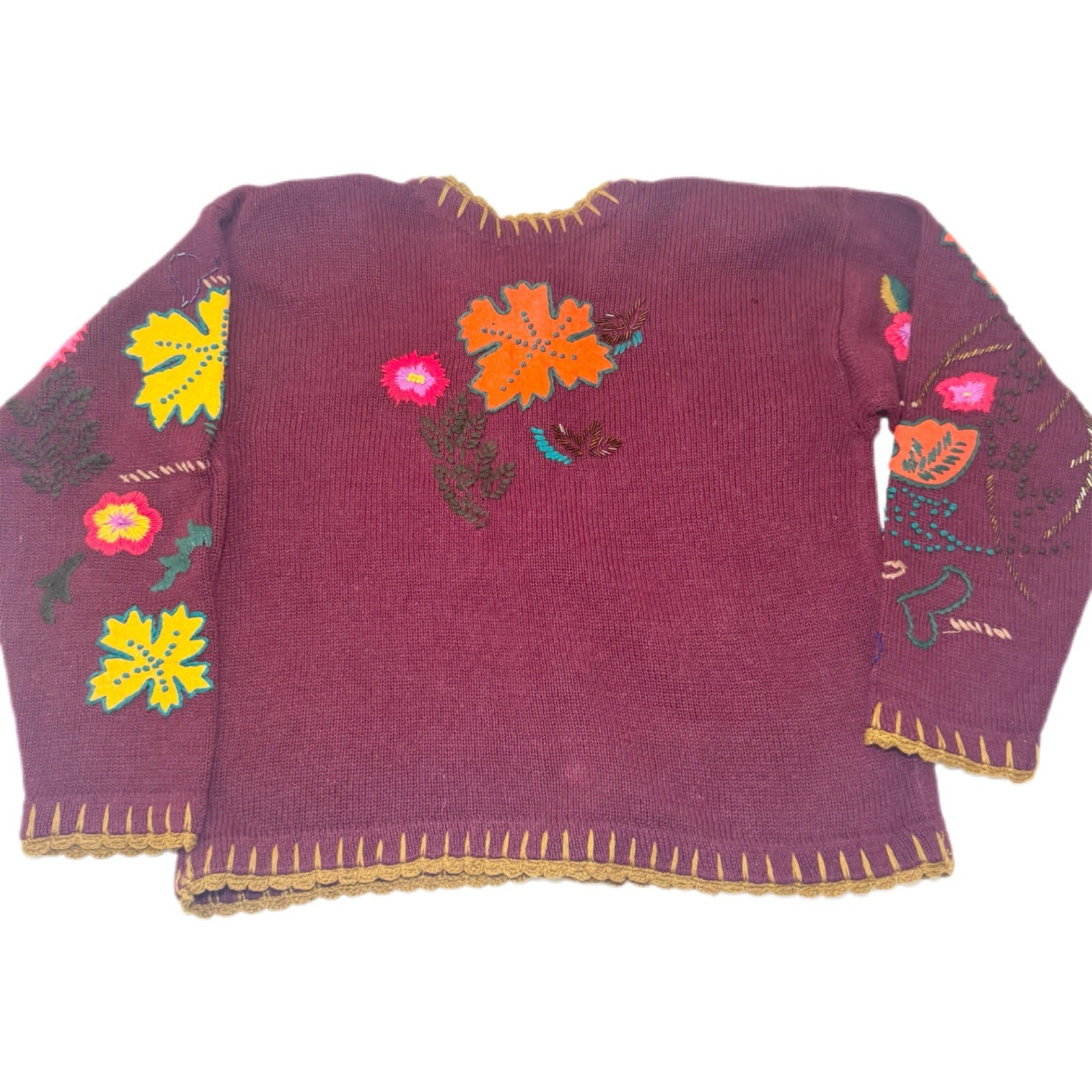Jodi Blake Embroidered Cardigan L Fall Beaded Knit Folk Art to Wear Maximalist