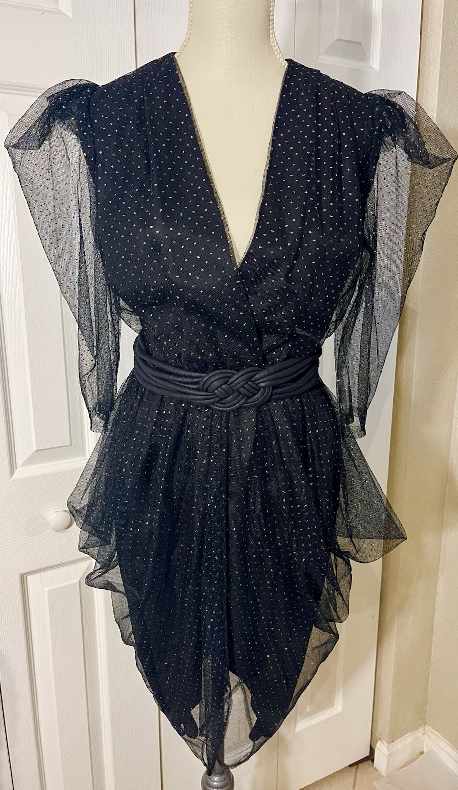 Glenrob Sparkling Tulle Art Deco Black Dress 7/8 Or S Glam Rock Siren