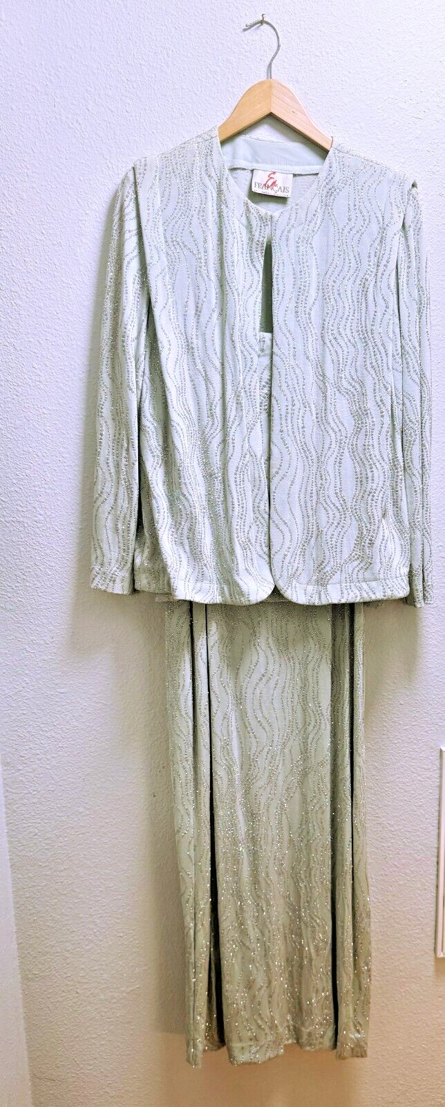 VINTAGE EN FRANCAIS BY HUEY WALTZER BEADED SEQUINED 2 PC DRESS SIZE 1W VG COND