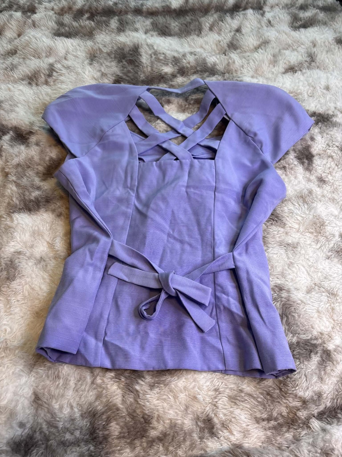 Vintage 90s Miss Scarlett Lavender Short Sleeve Blouse Size 12 Crisscross Tie…