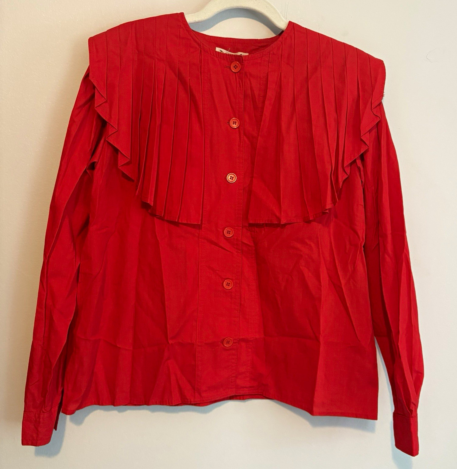 Vintage Cattle Baron Red Woven Cotton Blend Blouse Button Front Pleated