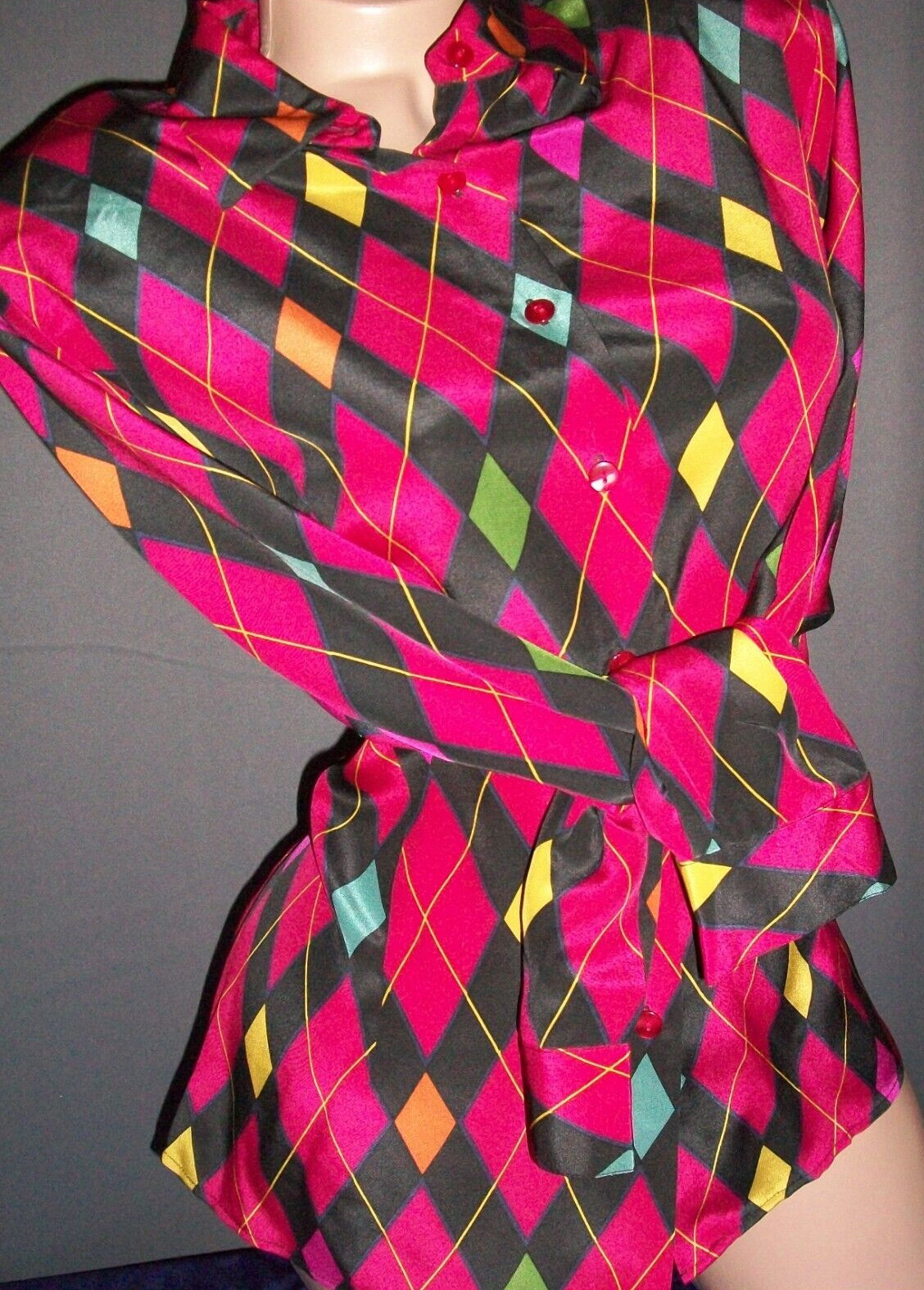 Vtg Pink Diamond Long Sleeve Shirt Blouse SILK Top Bust 36 38