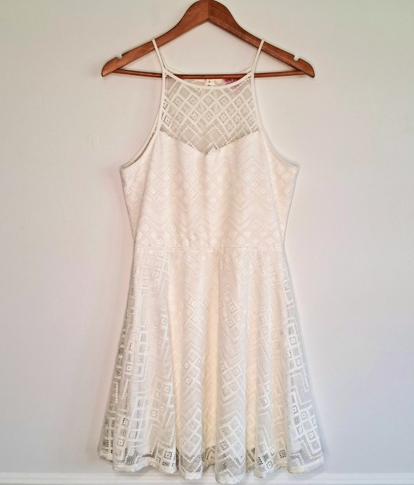 Vtg 70s Candie’s Sz M Sleeves Fit & Flare Ivory Lace Mini Skate Dress Lined