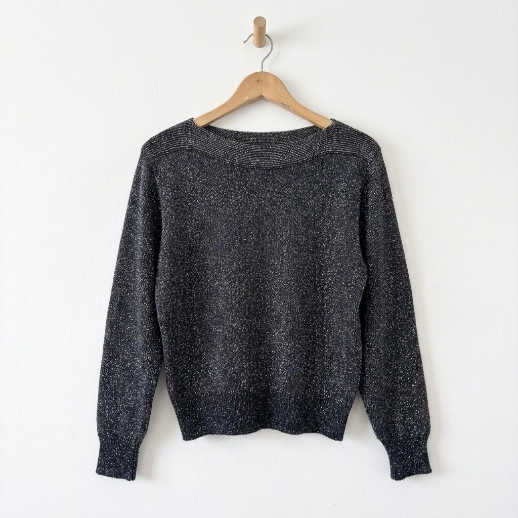 Vintage 80s Loubella Black Lurex Rainbow Metallic Sweater L Disco Sparkle Cyber