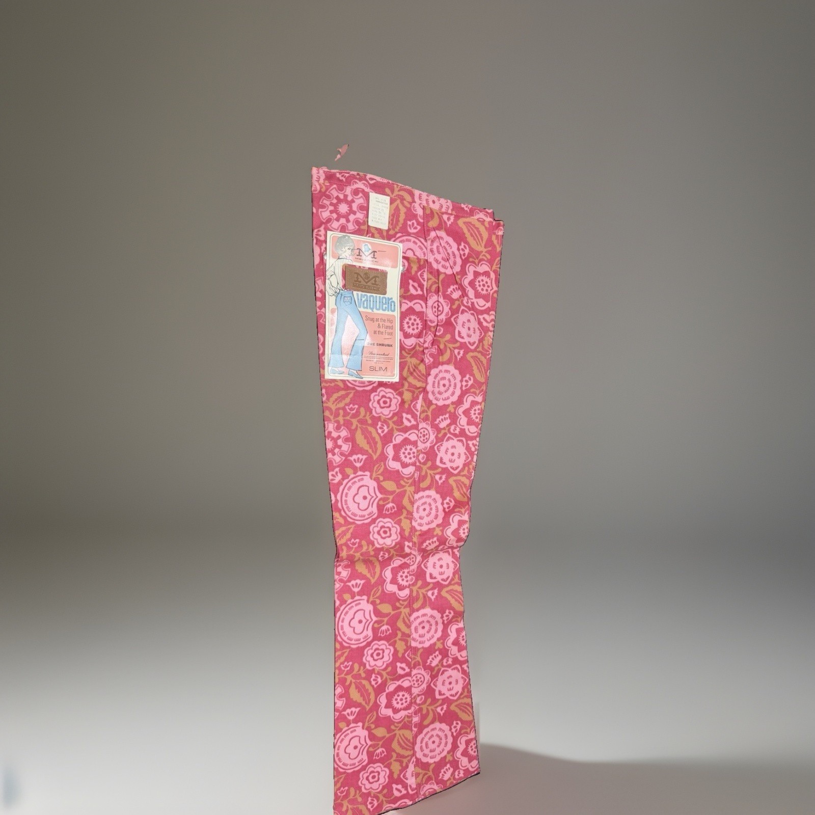 Vtg! 70s Maverick Vaquero Bell Bottom Jeans Pink Floral Deadstock NOS 13/14