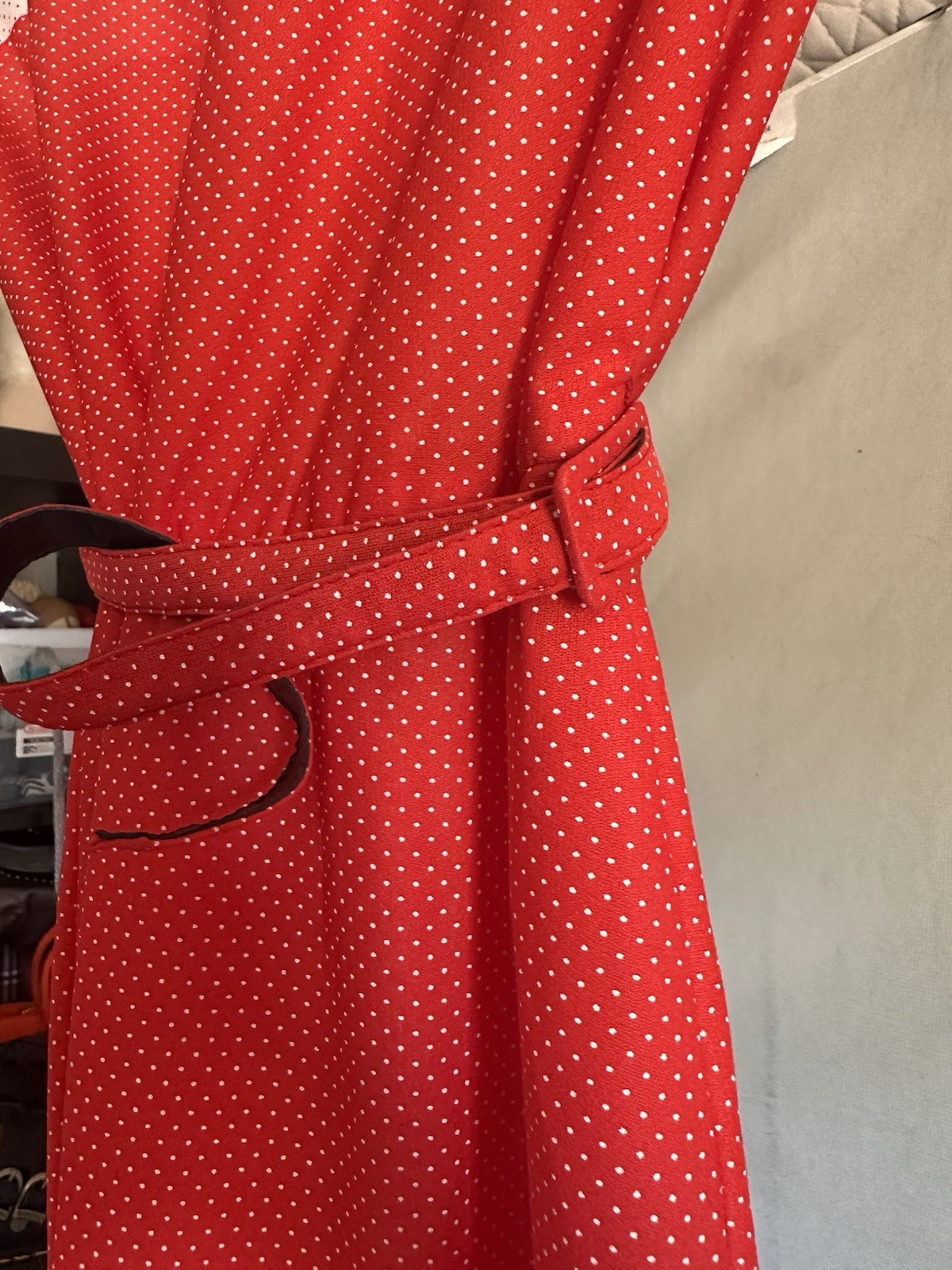 Vintage 1950’s/1960’s Red & White Polka Dot Mid Length Dress With Belt S/M
