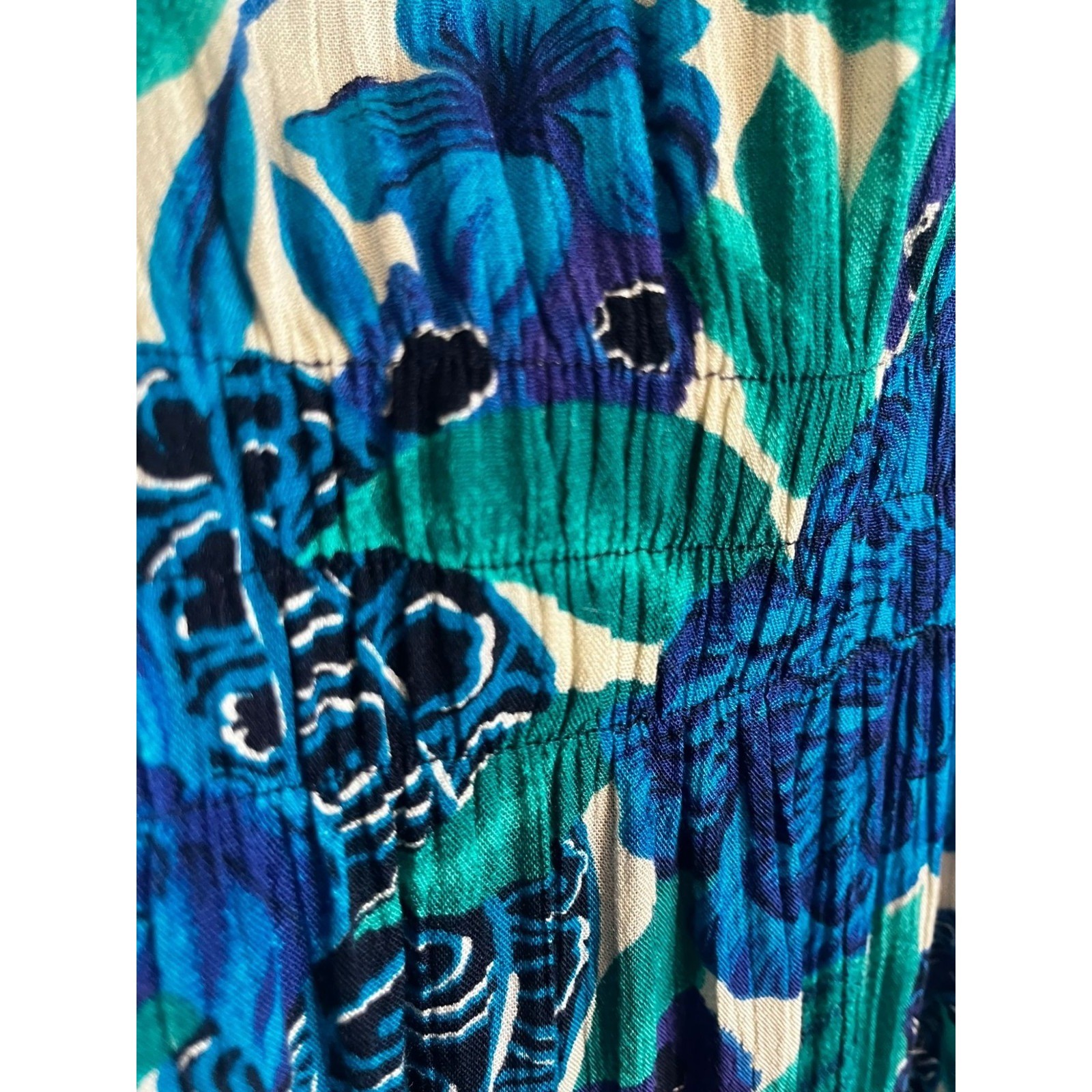 Vintage Floral Paisley Dress Blue 16 Tropical Mod Retro Preppy Classic Secretary