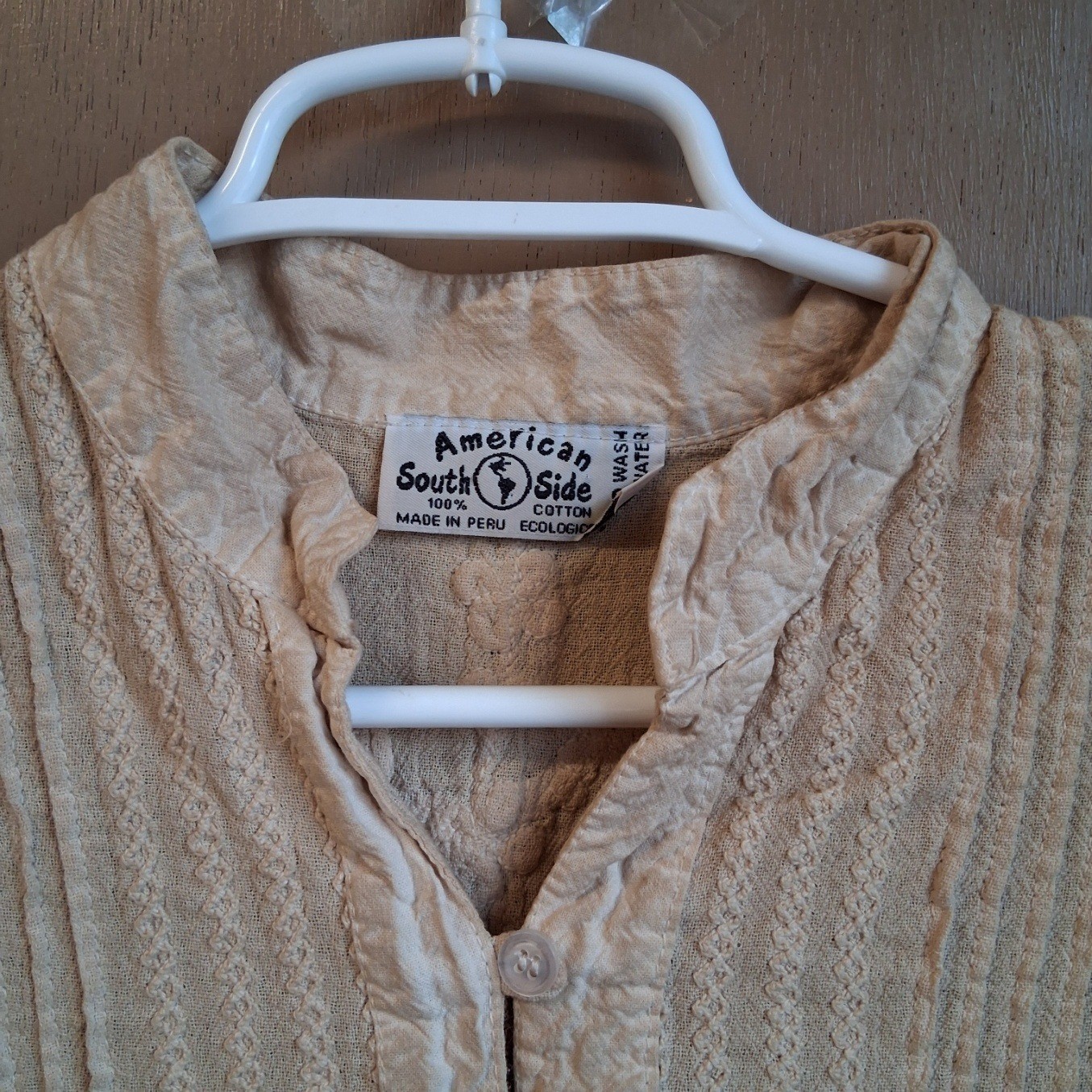 American SouthSIde Upcycled Coffee Stained Tunic Top 100% Cotton Embroidered EUC