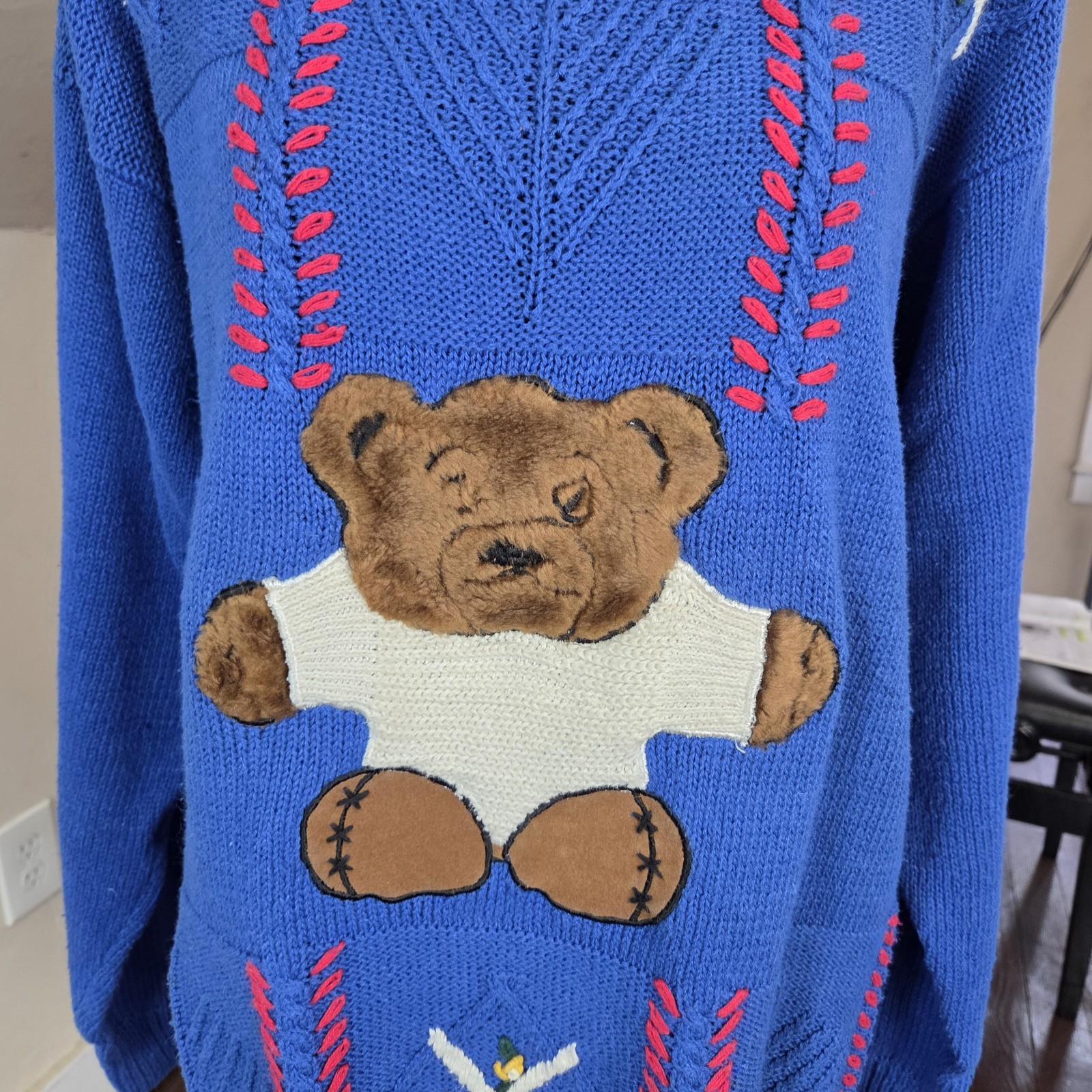 VTG Max and Diane Teddy Bear Sweater Blue Knit Pullover 80s 90s Style M