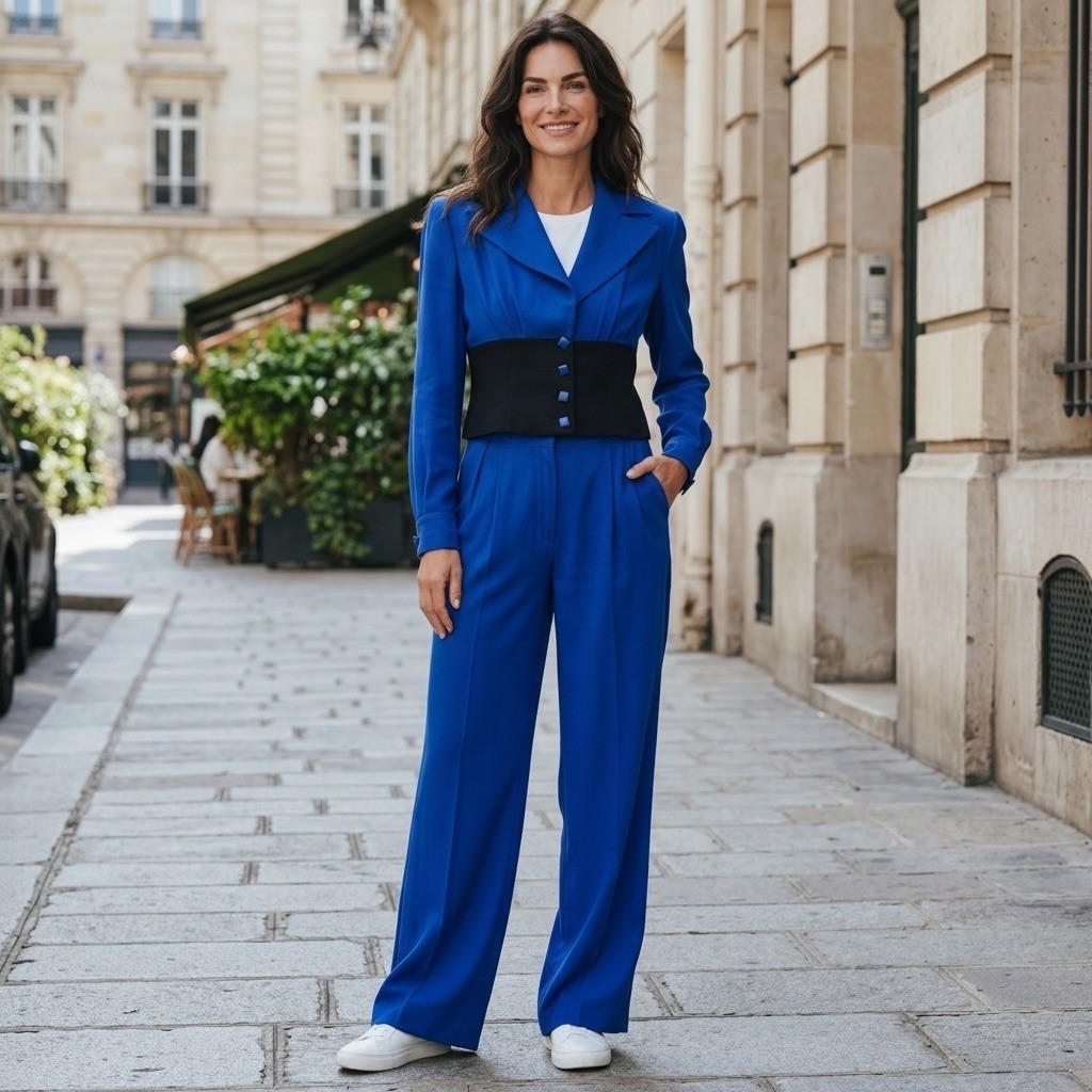 Vintage 80s Patrick Kelly France Pant (6) W24 L28 – Suit Blazer SMALL Blue Wide