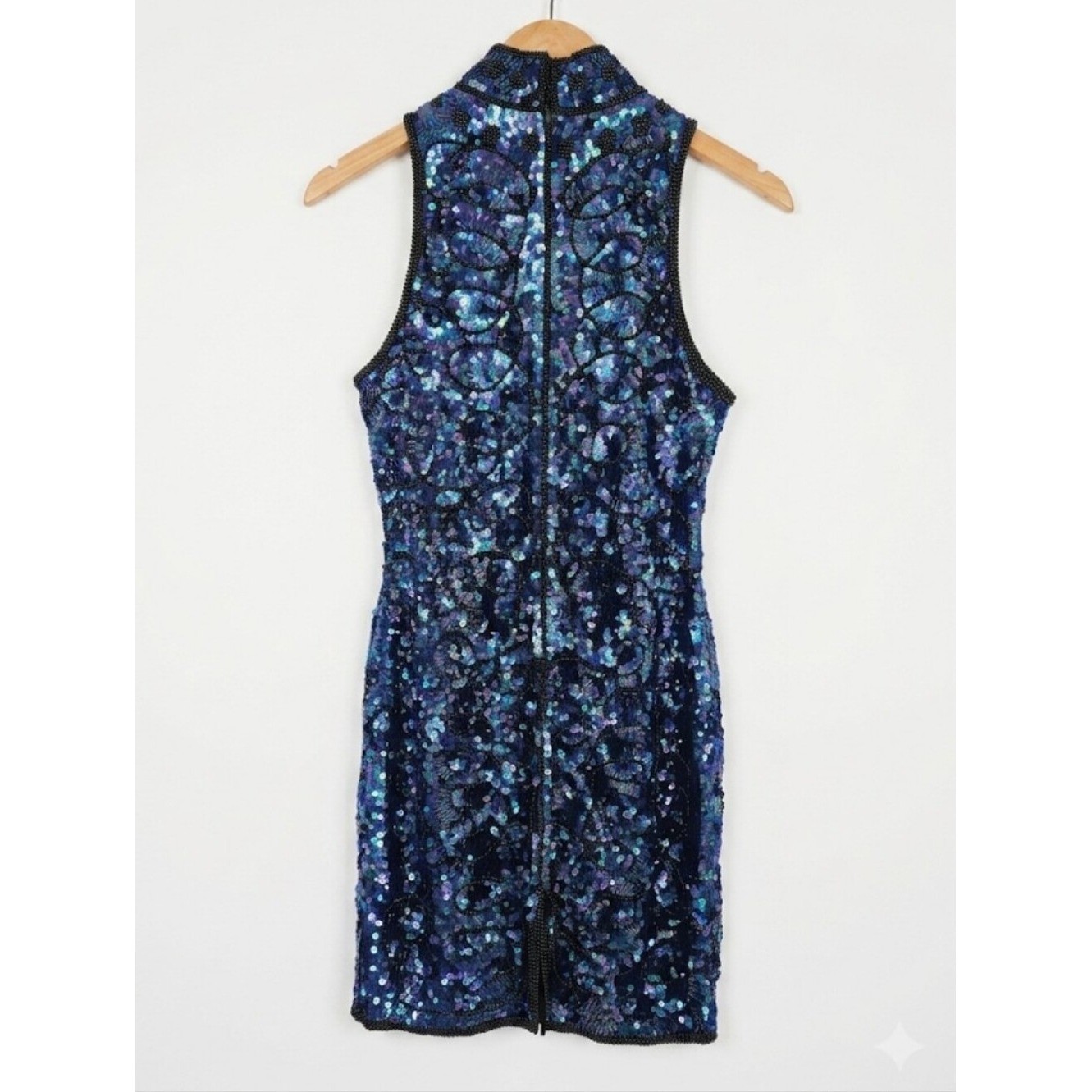 Vintage La Davina 80’s Silk Sequined High Neck Sequin Party Dress