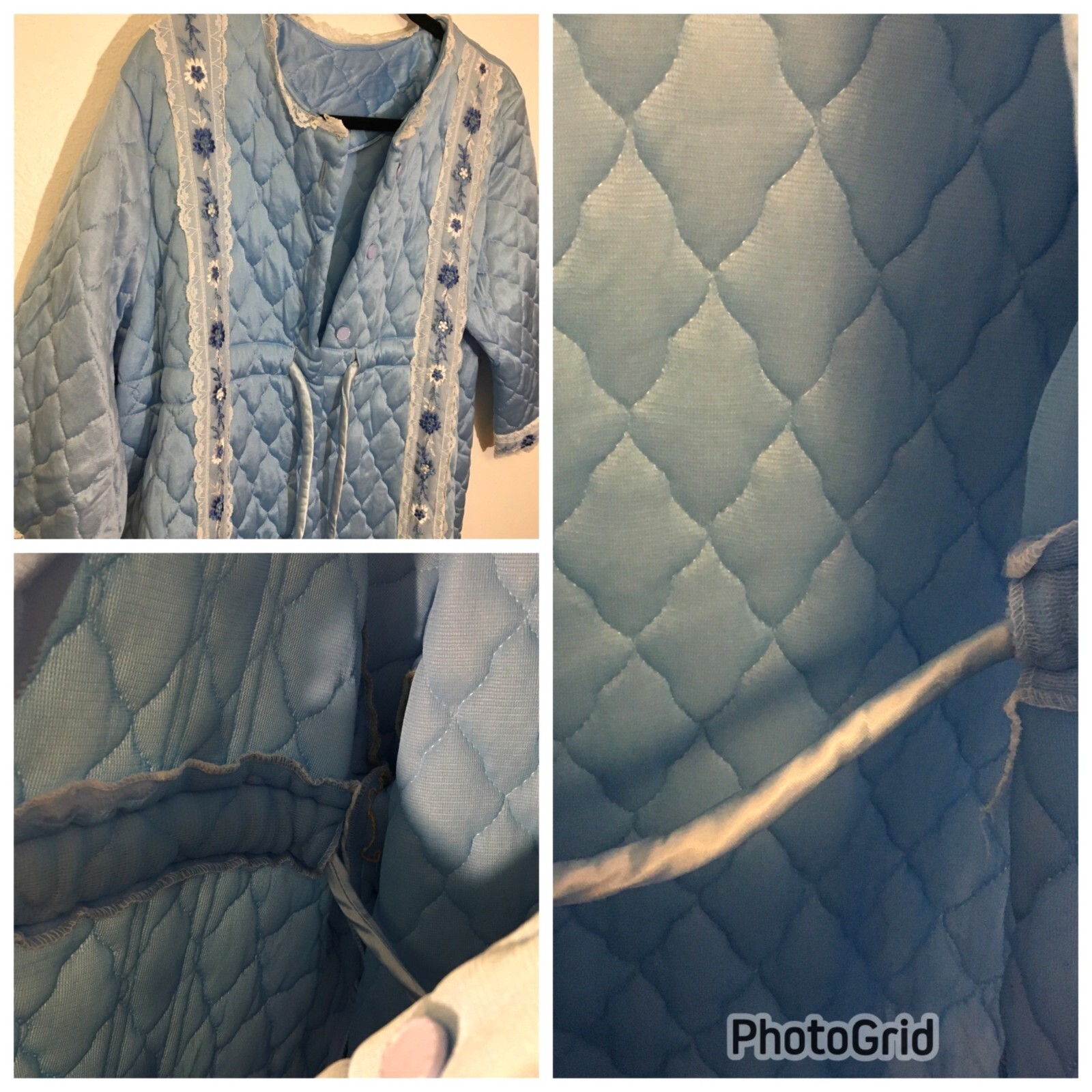 Vintage 60s 70s Light Quilted Long Robe Grannycore Coastal Grandma Lingerie (9)