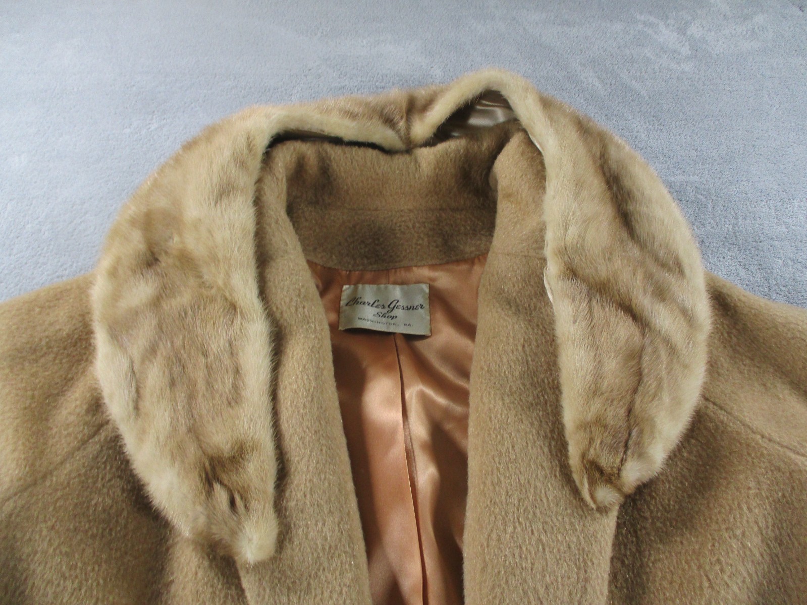 Vintage Marce Original Coat Fur Trim Brown Tan Half Sleeve 60s 50s EUC