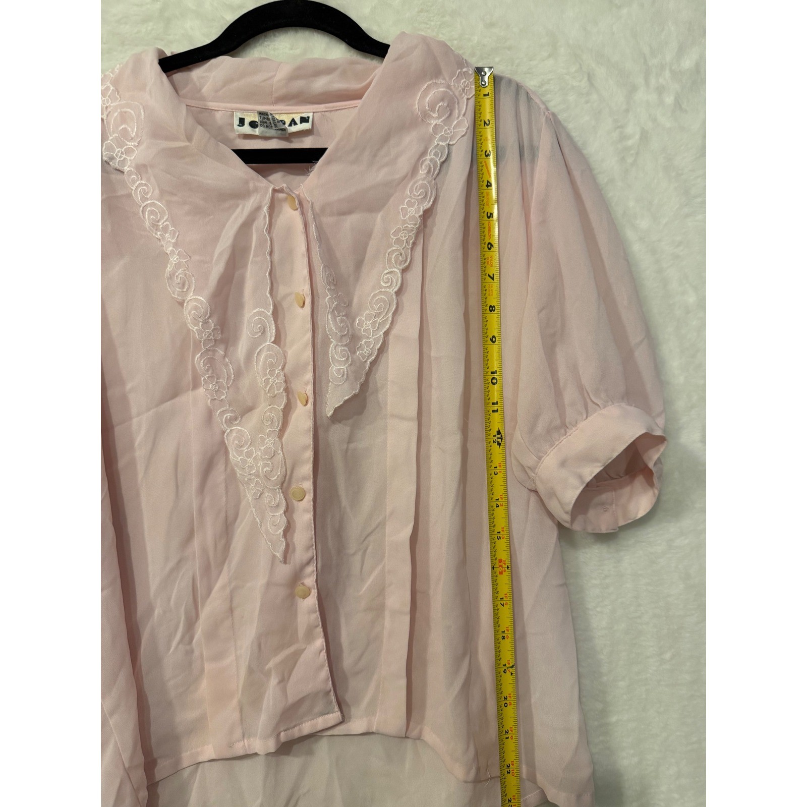 Jordan Vintage Pink Embroidered Lace Collar Blouse Short Puff Sleeve Size 13/14