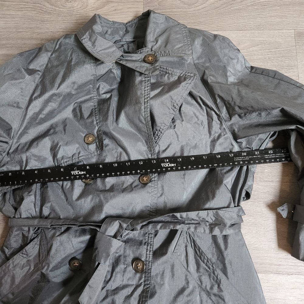 Vintage Fleet Street Green Rain Trench Jacket Size 4 Lined Double Breasted Flap