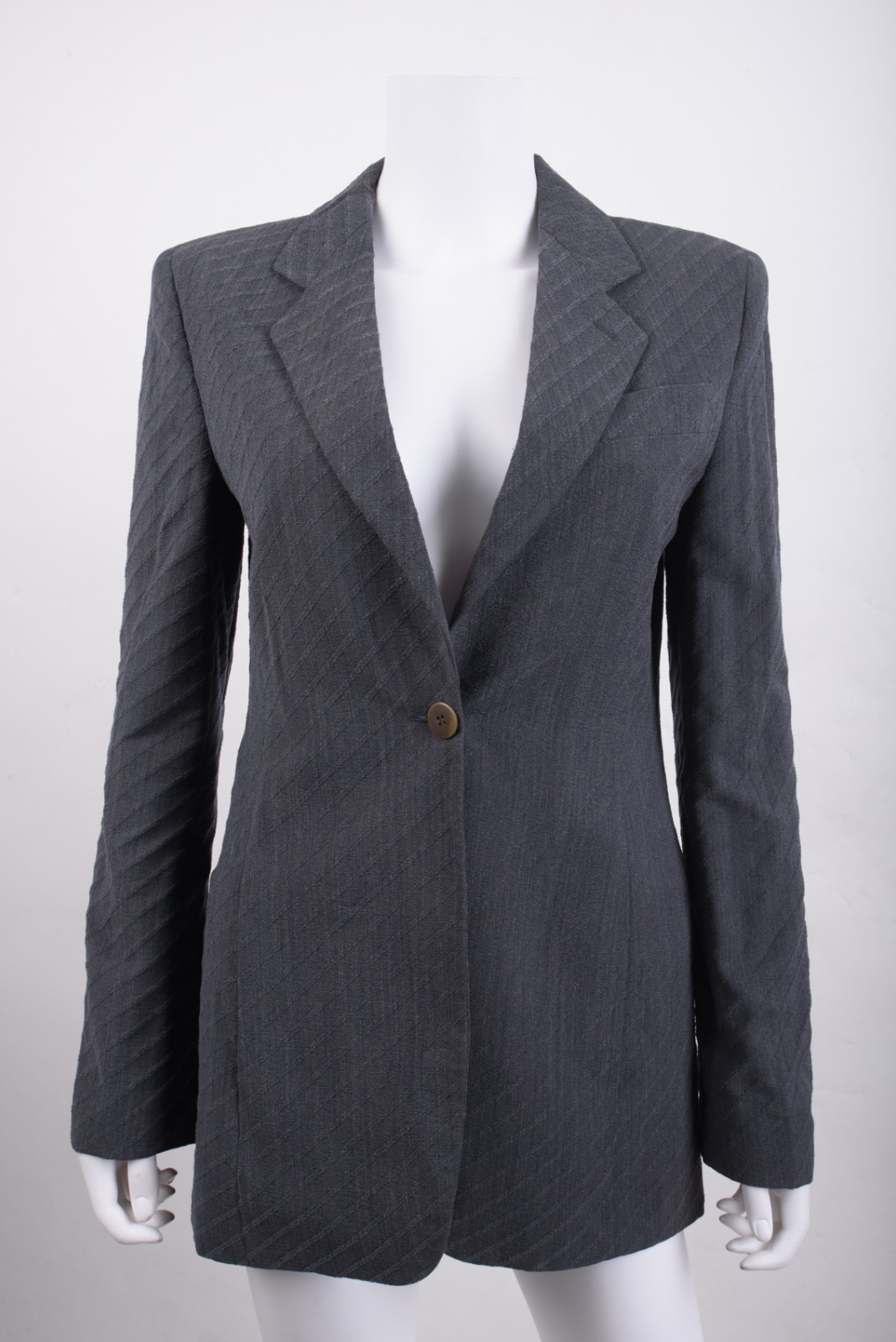 Vintage 90s Giorgio Armani Womans Suit Jacket Blazer Gray Textured Wool Blend S