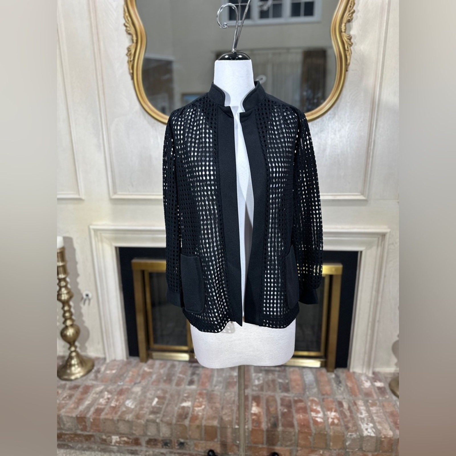VTG Sears Black Open Weave Cardigan Jacket M L 14 Grannycore 70s Mod Church